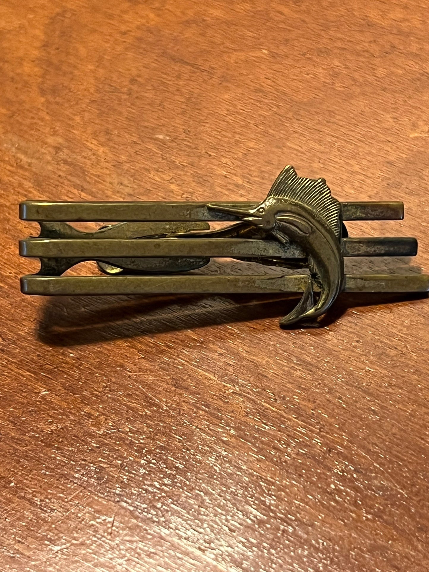 Vintage Hickok mens brass swordfish tie clip circa 1950’s mid century modern collectibles
