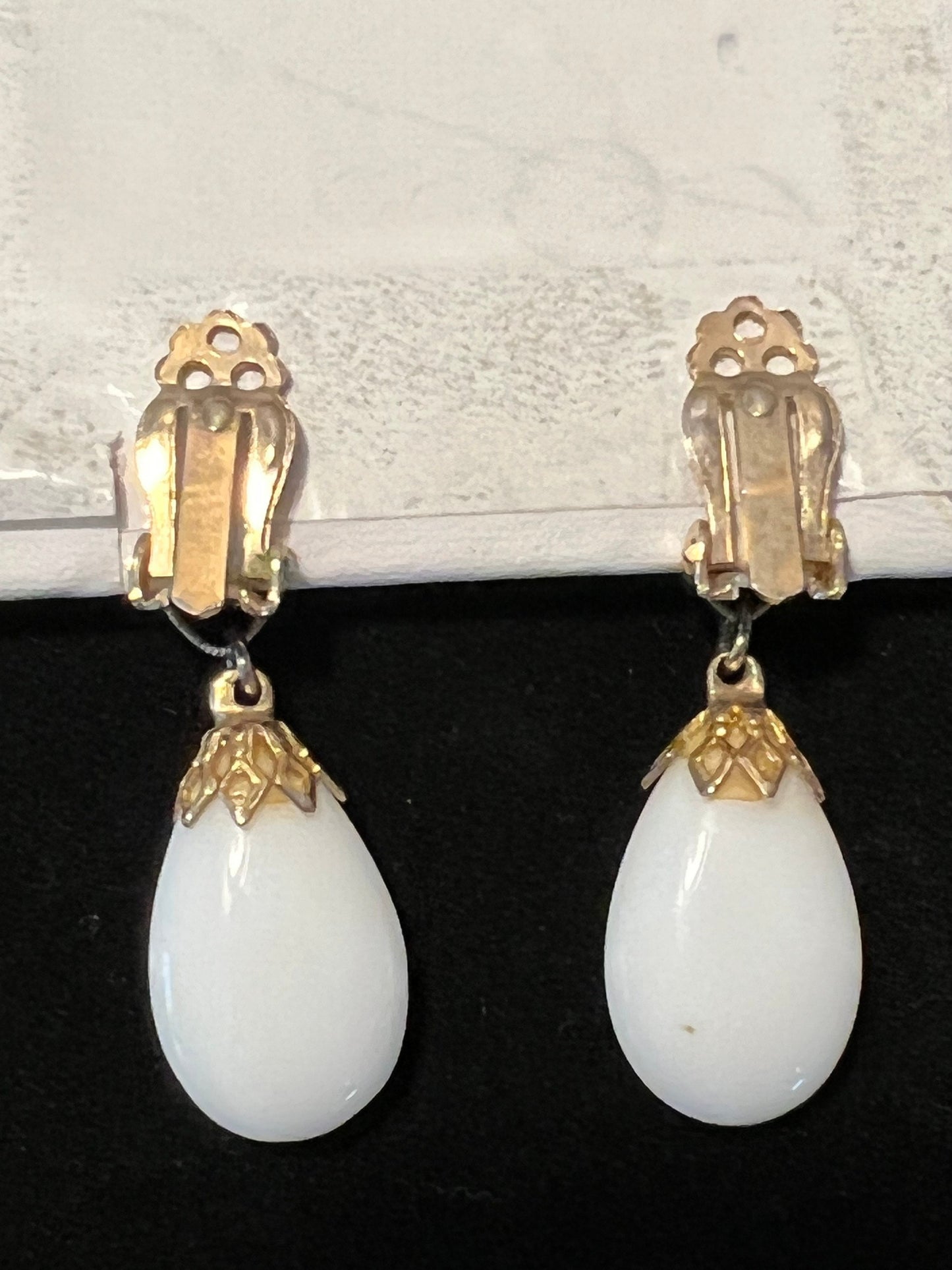 Vintage drop down royal Art Deco clip on earrings white crown estate jewelry earring Lover Antiques and Vintage