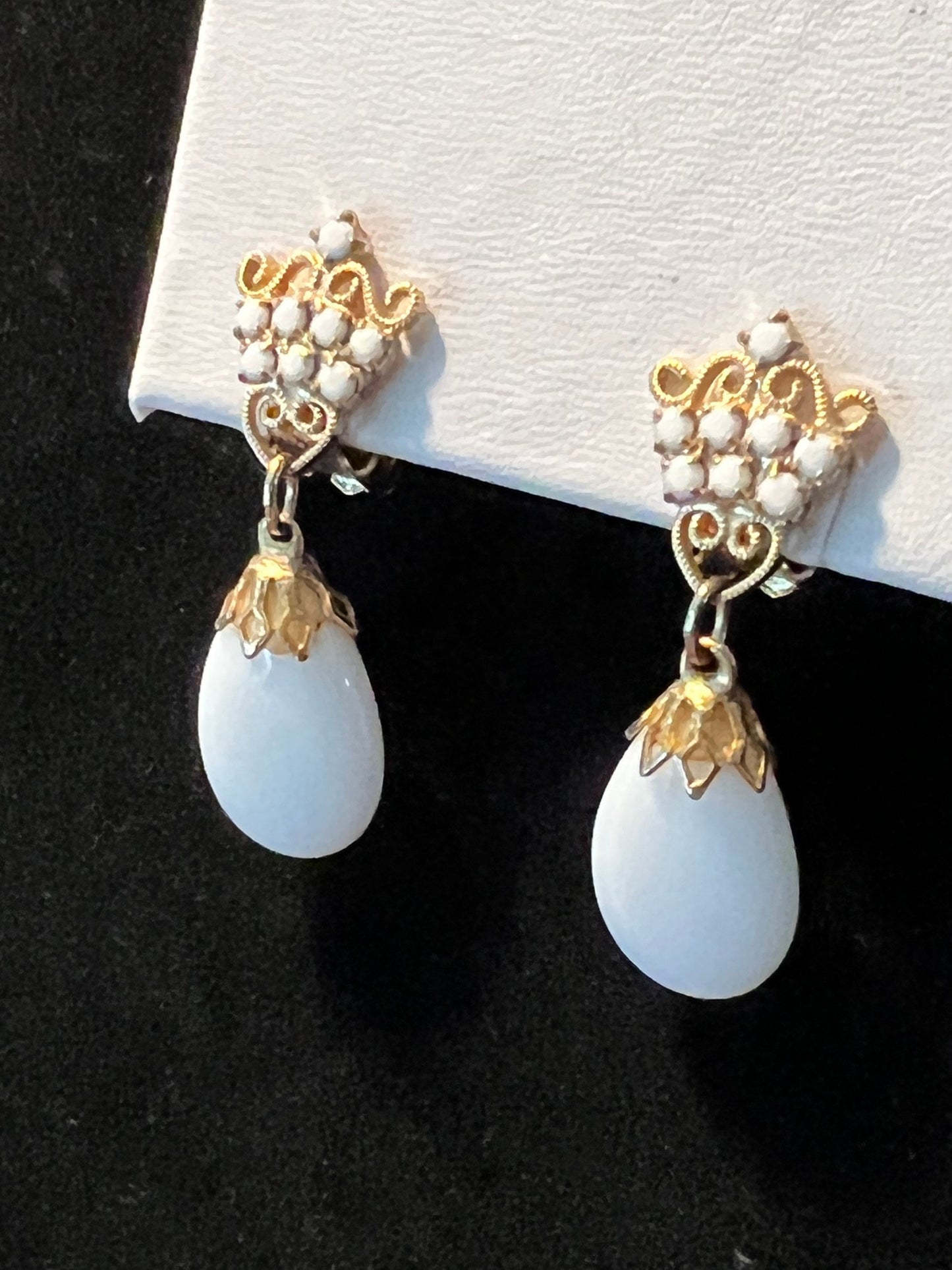 Vintage drop down royal Art Deco clip on earrings white crown estate jewelry earring Lover Antiques and Vintage