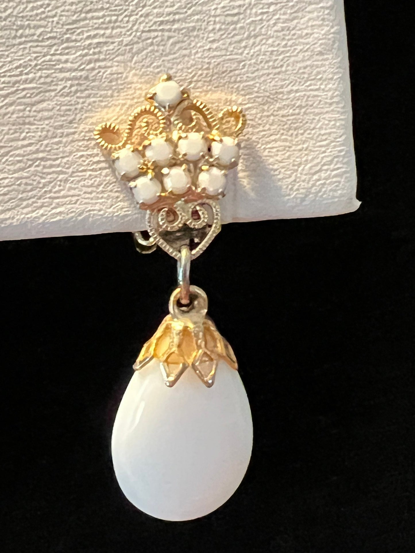 Vintage drop down royal Art Deco clip on earrings white crown estate jewelry earring Lover Antiques and Vintage