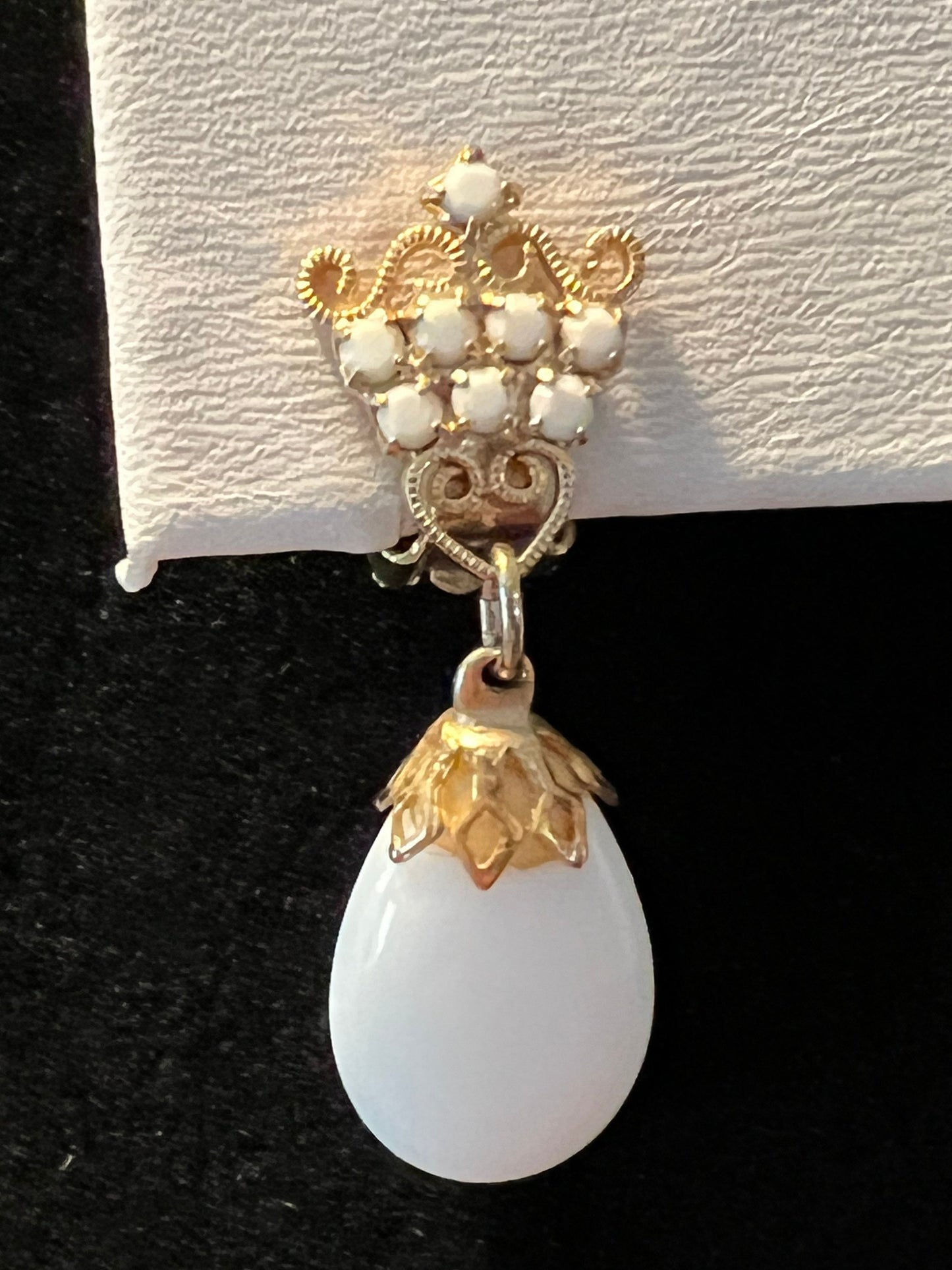 Vintage drop down royal Art Deco clip on earrings white crown estate jewelry earring Lover Antiques and Vintage