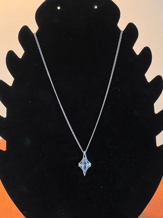 Vintage Pendant Necklace 11” long jewelry in silver tone diamond shaped