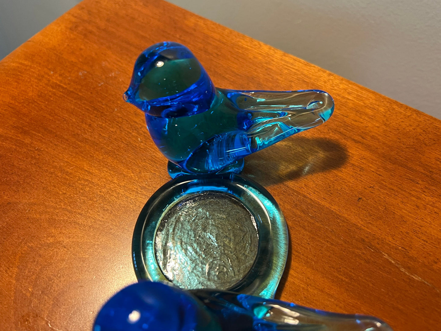 Vintage Pair Double Bluebird of Happiness with Candle Holder blue glass art signed by Ron Ray 1992 birds bird