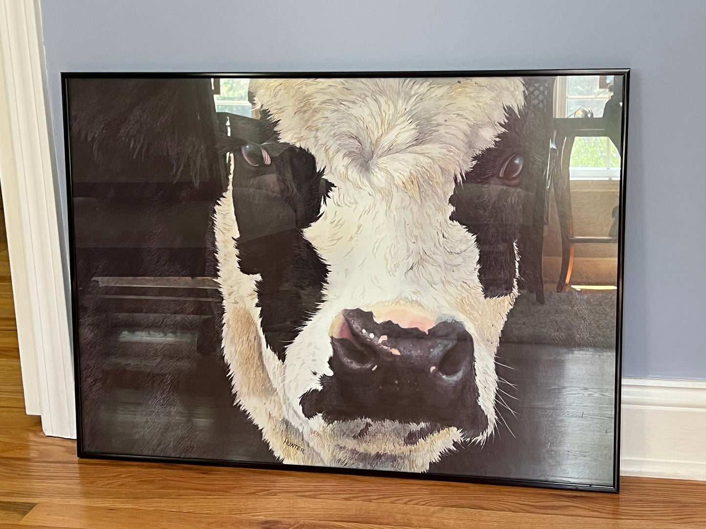 Vintage Holstein Cow Print Picture signed by Hunter professionally framed artwork Lover Antiques and Vintage