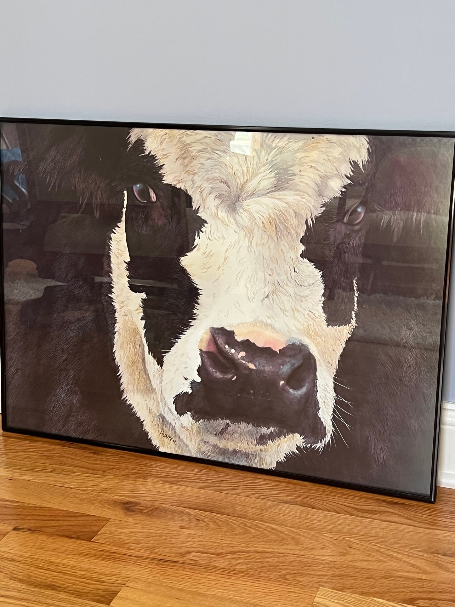 Vintage Holstein Cow Print Picture signed by Hunter professionally framed artwork Lover Antiques and Vintage