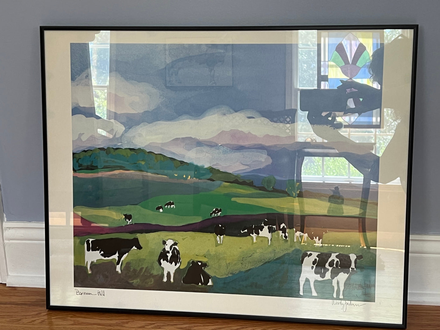 Vintage Woody Jackson Barnum Hill Signed & Framed Cow Print Abstract Ben and Jerry artwork art Lover Antiques and Vintage