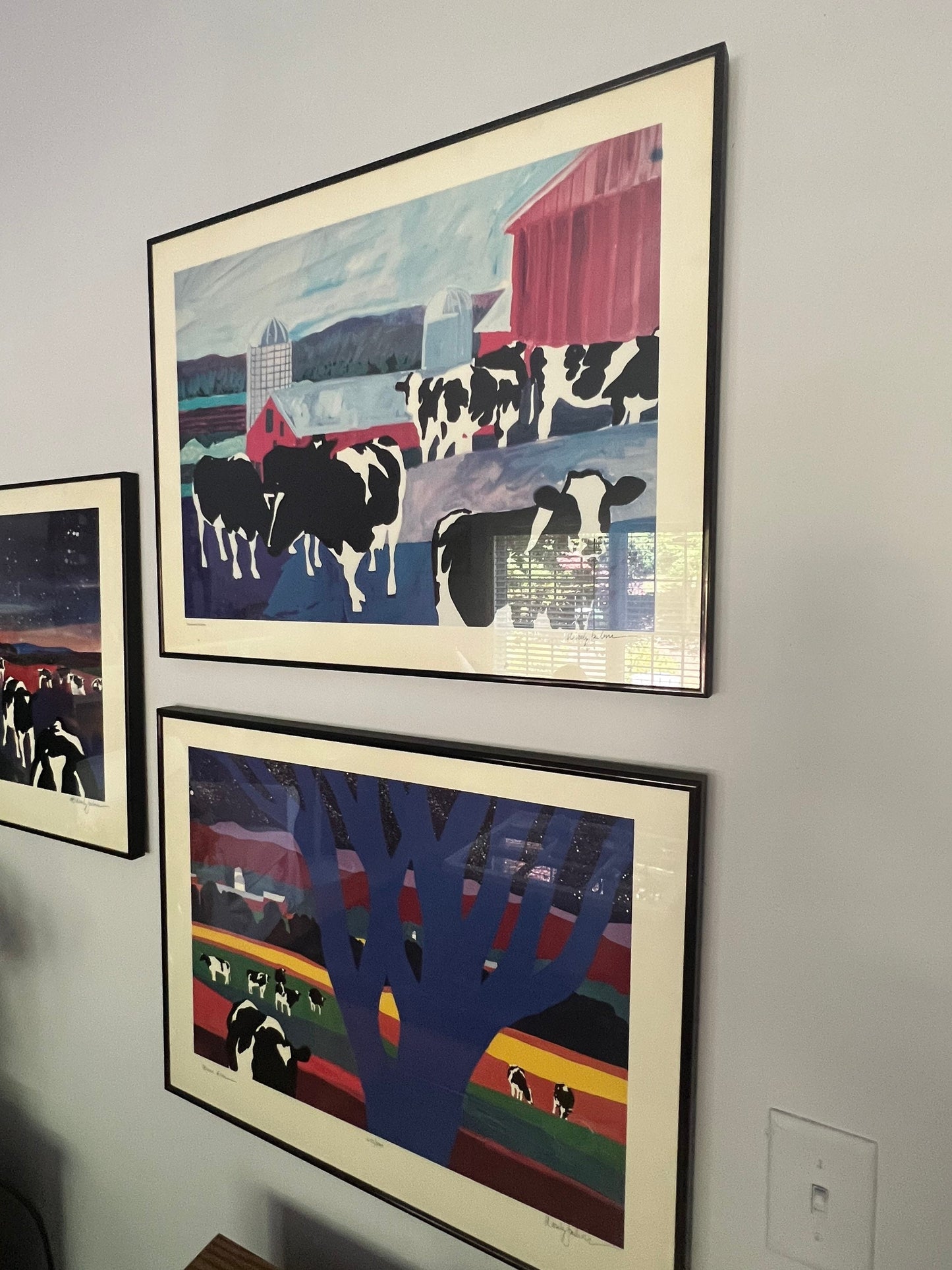 Vintage Woody Jackson Monumental Holsteins Signed & Framed Cow Print Abstract Ben and Jerry artwork art Lover Antiques and Vintage