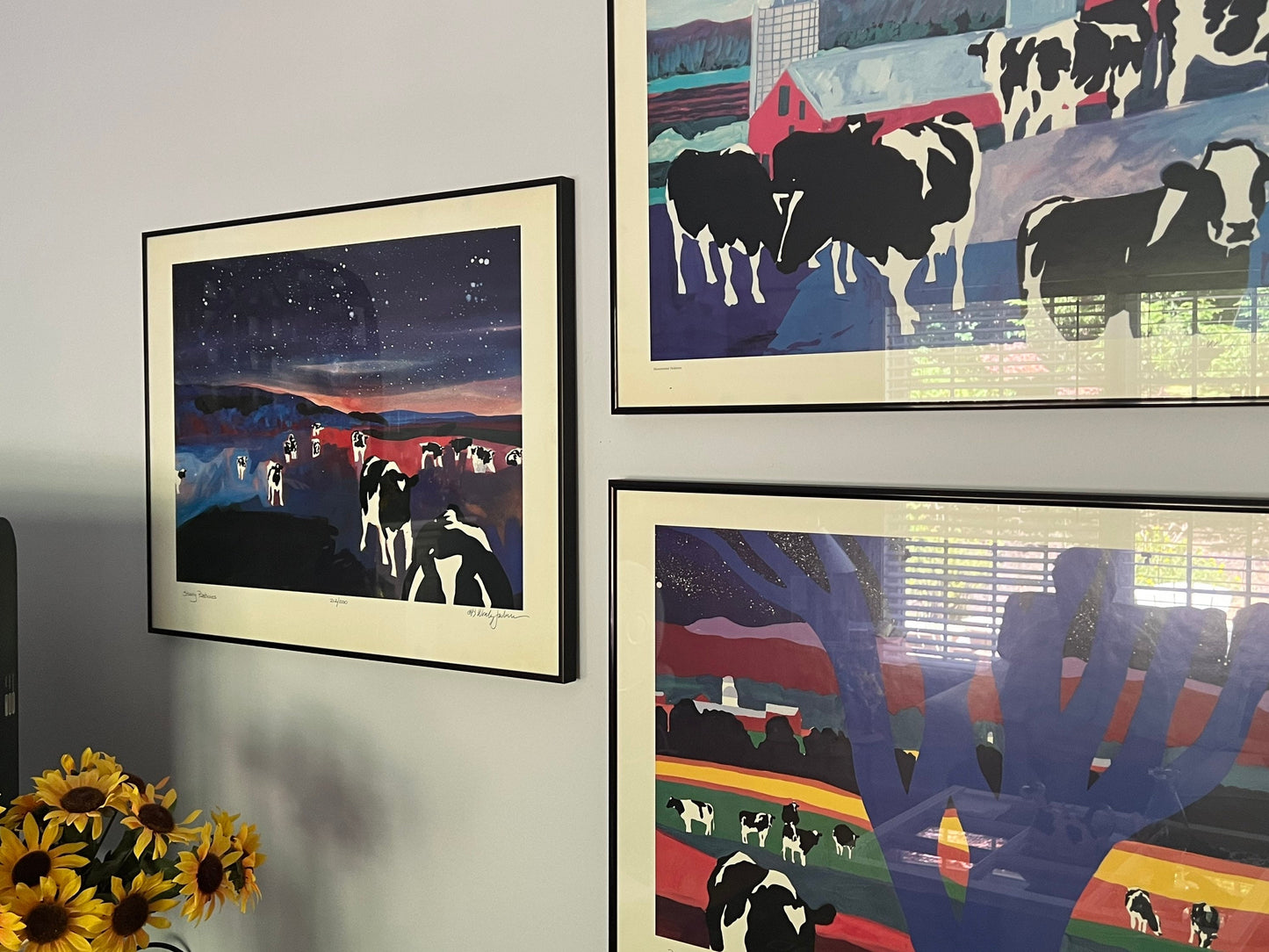 Vintage Woody Jackson Monumental Holsteins Signed & Framed Cow Print Abstract Ben and Jerry artwork art Lover Antiques and Vintage