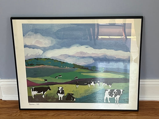 Vintage Woody Jackson Barnum Hill Signed & Framed Cow Print Abstract Ben and Jerry artwork art Lover Antiques and Vintage