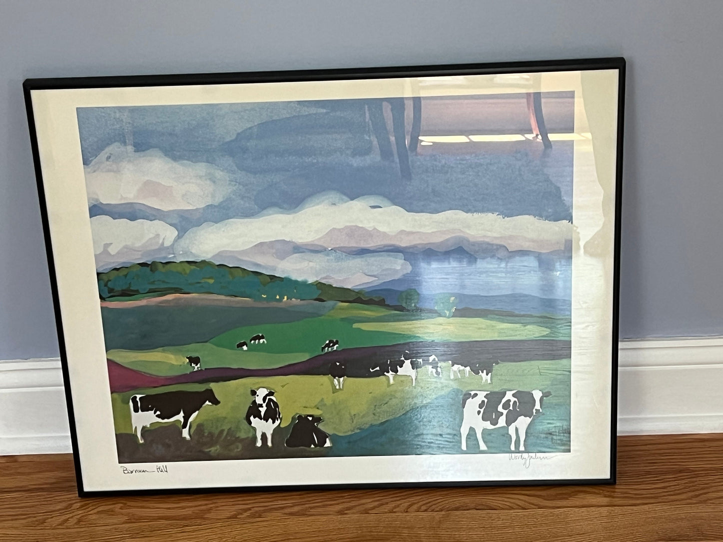 Vintage Woody Jackson Barnum Hill Signed & Framed Cow Print Abstract Ben and Jerry artwork art Lover Antiques and Vintage