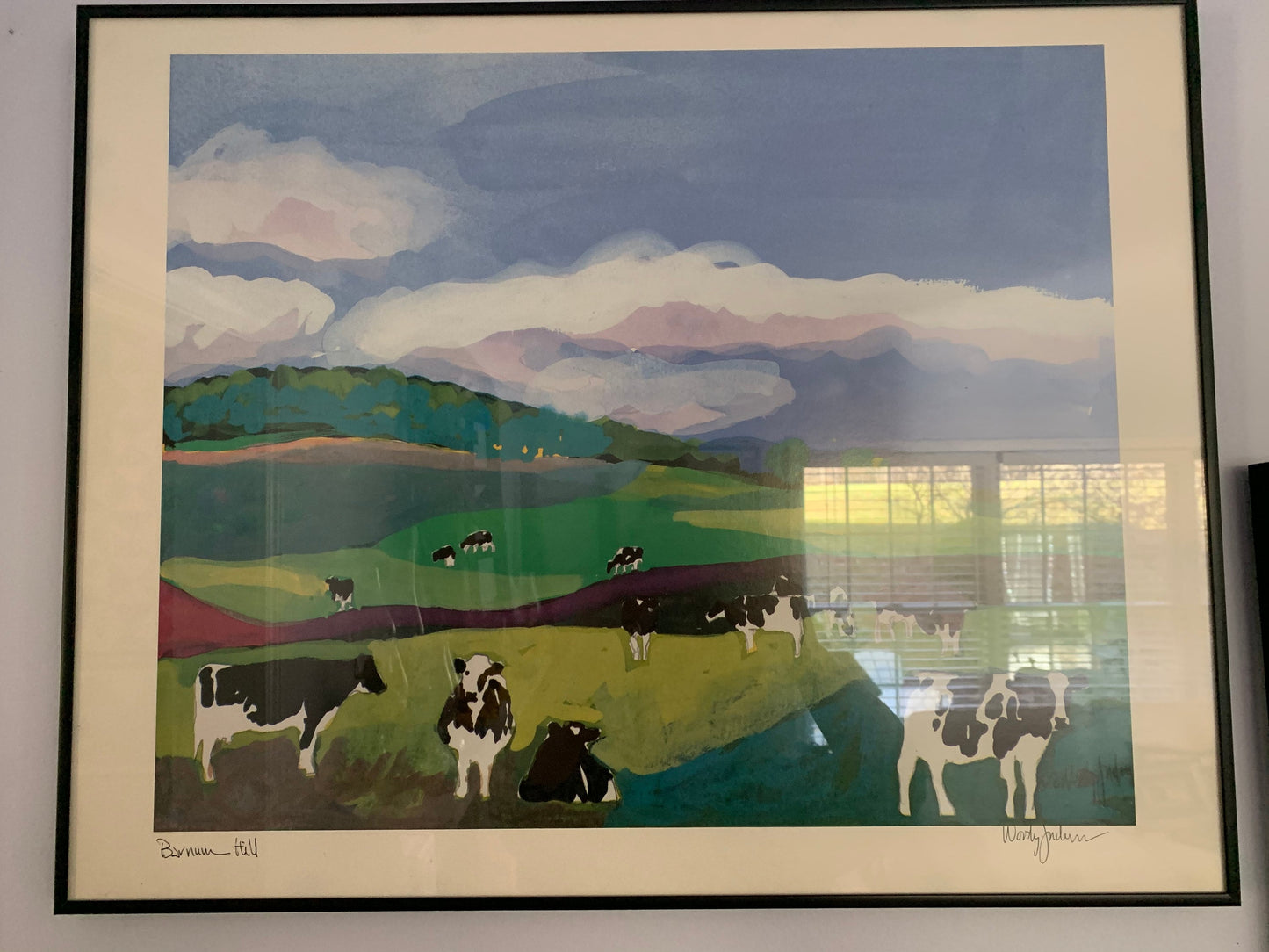 Vintage Woody Jackson Barnum Hill Signed & Framed Cow Print Abstract Ben and Jerry artwork art Lover Antiques and Vintage