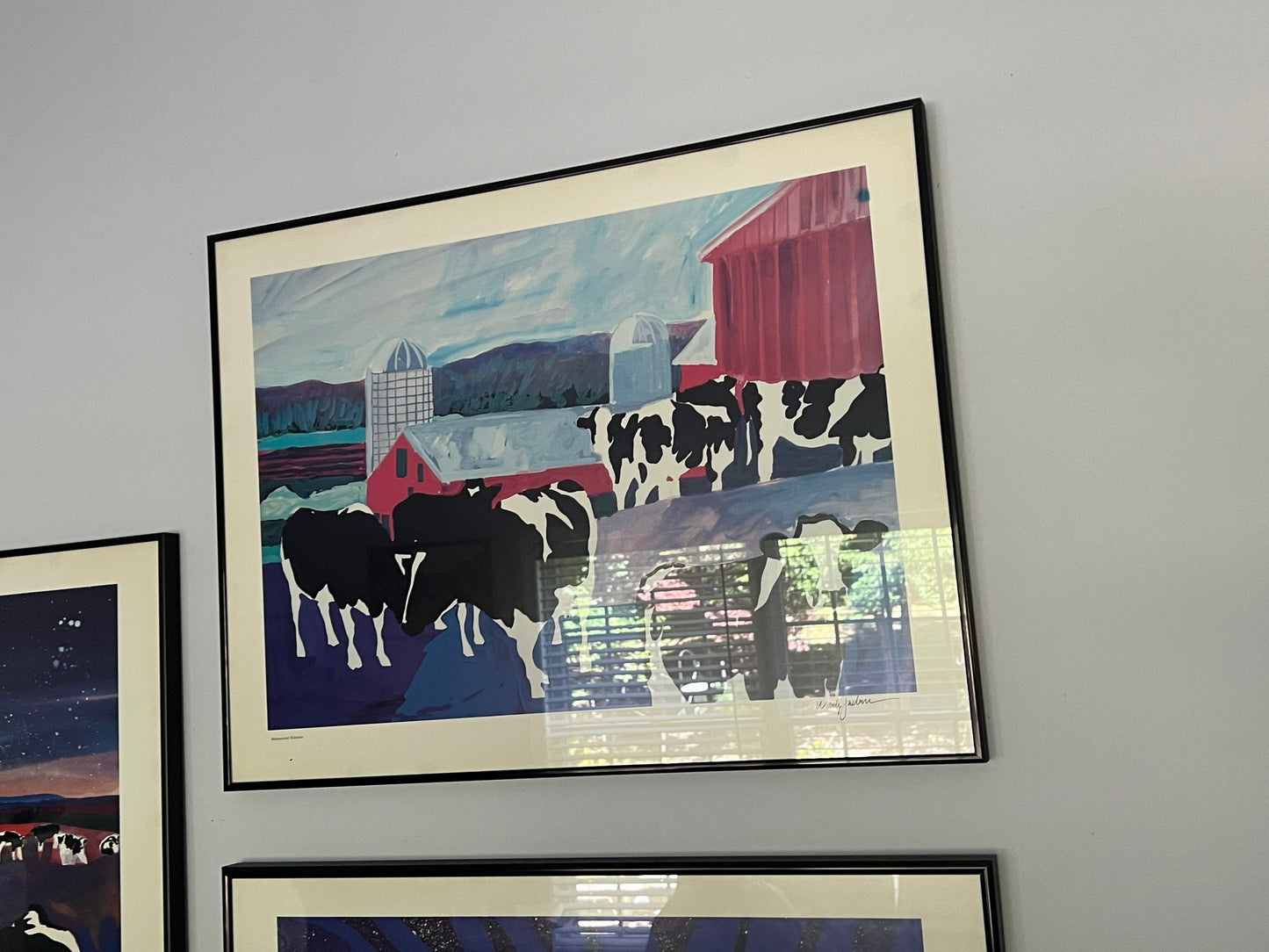 Vintage Woody Jackson Monumental Holsteins Signed & Framed Cow Print Abstract Ben and Jerry artwork art Lover Antiques and Vintage