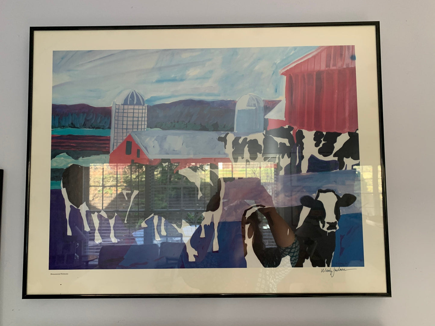 Vintage Woody Jackson Monumental Holsteins Signed & Framed Cow Print Abstract Ben and Jerry artwork art Lover Antiques and Vintage