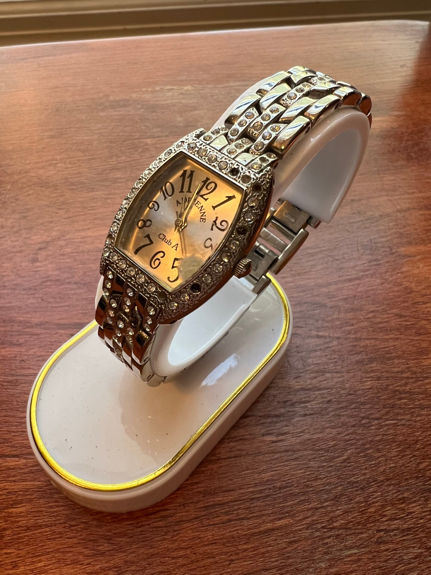 Vintage Adrienne Club A Rhinestones & Silver Sparkly Watch quartz jewelry Lover Antiques and Vintage