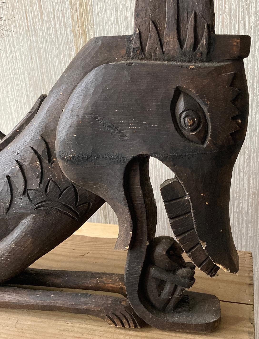 Vintage Hand Carved Dragon Boat with 6 Passengers Sculpture Wood Carving, Borneo Tribe Carving, Lover Antiques and Vintage