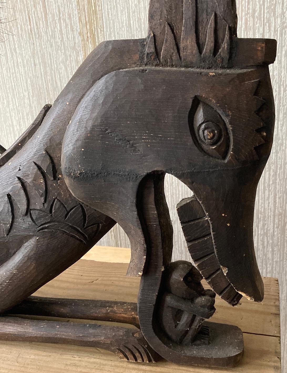 Vintage Hand Carved Dragon Boat with 6 Passengers Sculpture Wood Carving, Borneo Tribe Carving, Lover Antiques and Vintage