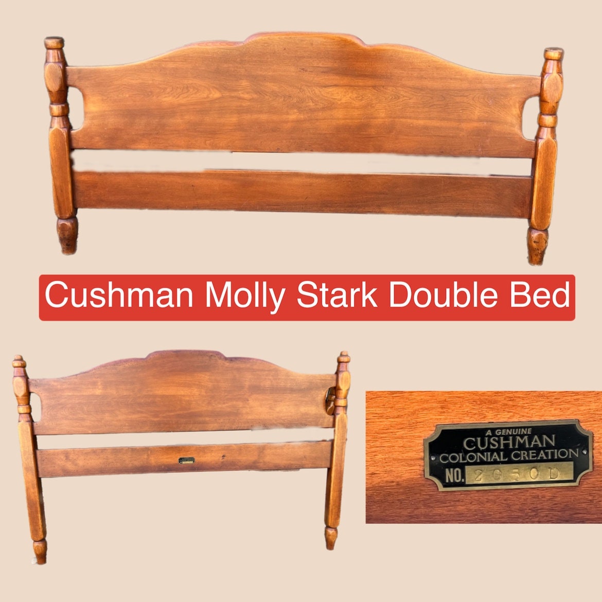 Cushman Colonial Creations Molly Stark Double Bed No. 2050D vintage furniture headboard footboard side rails slats