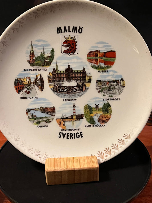 Vintage Swedish Malmo Sverige Souvenir Sweden Colorful Plate Wall Hanging