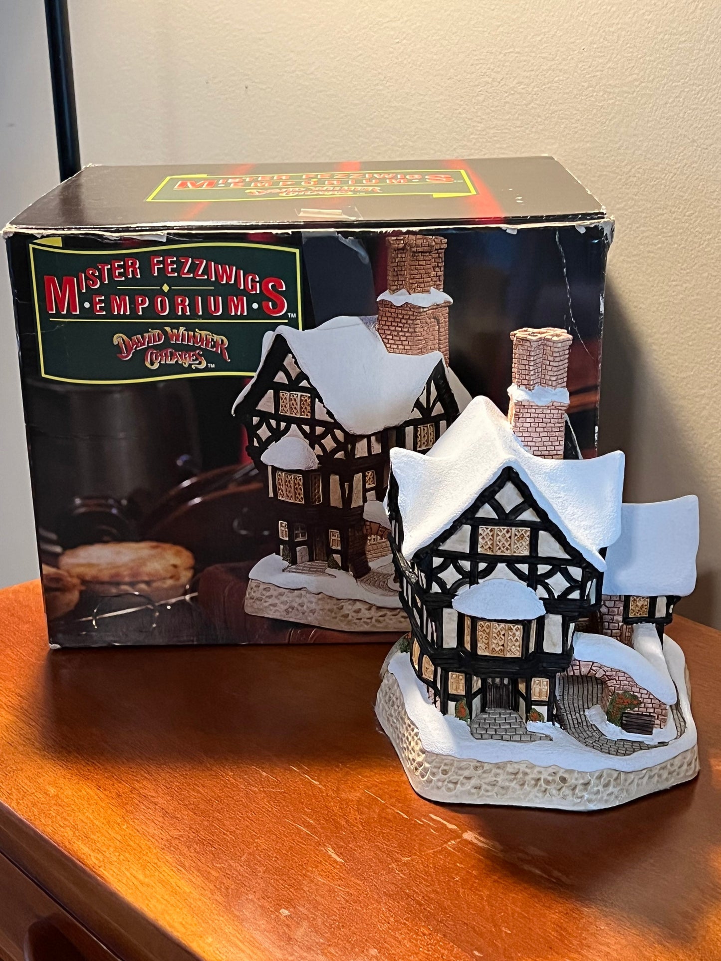 Vintage Mister Fezziwig’s Emporium by David Winter Special for Christmas Cottages handmade hand painted by John Hine, LTD Great Britain 1990