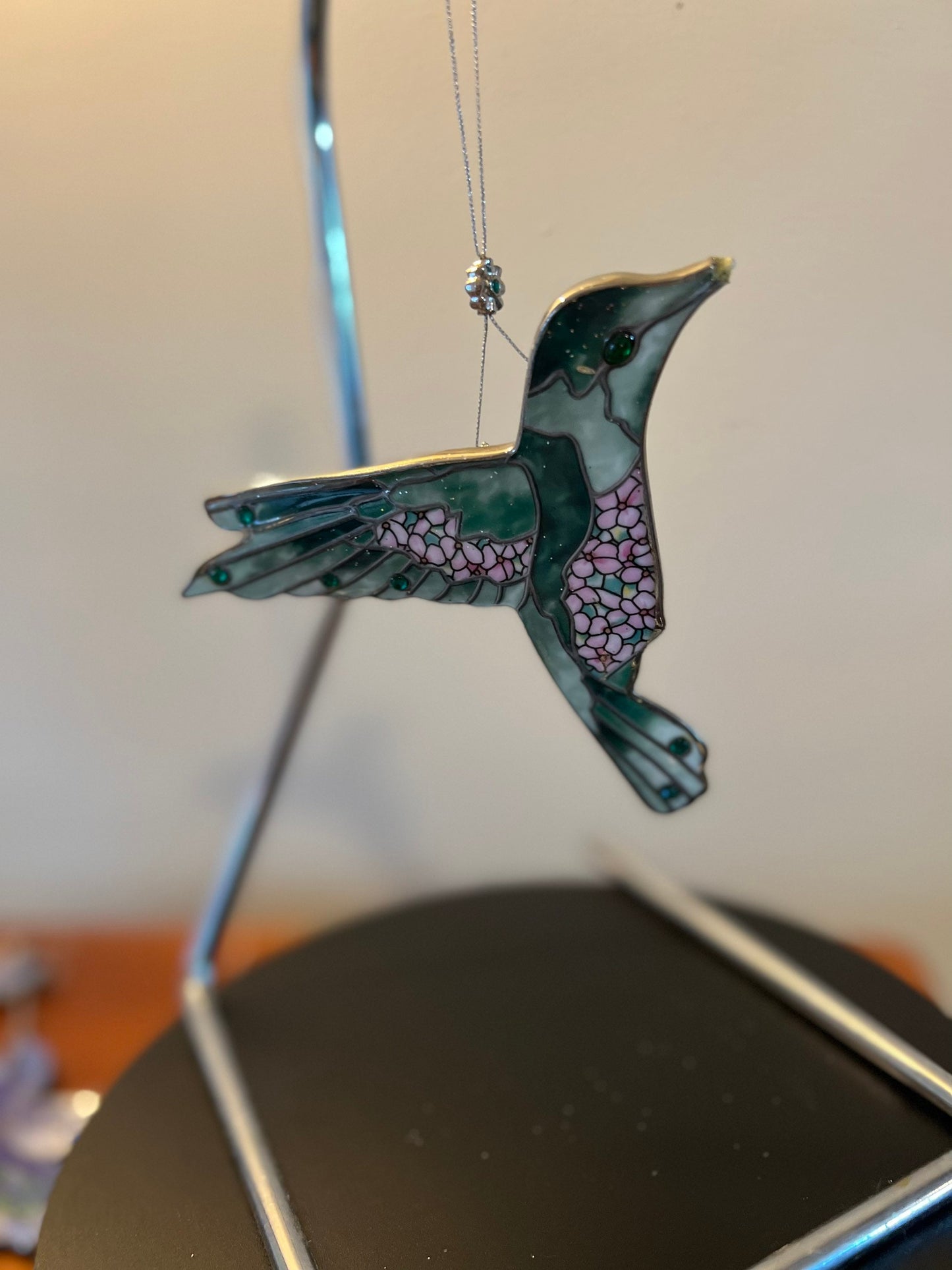 Vintage Hummingbird Stained Glass Art Sun Catcher green