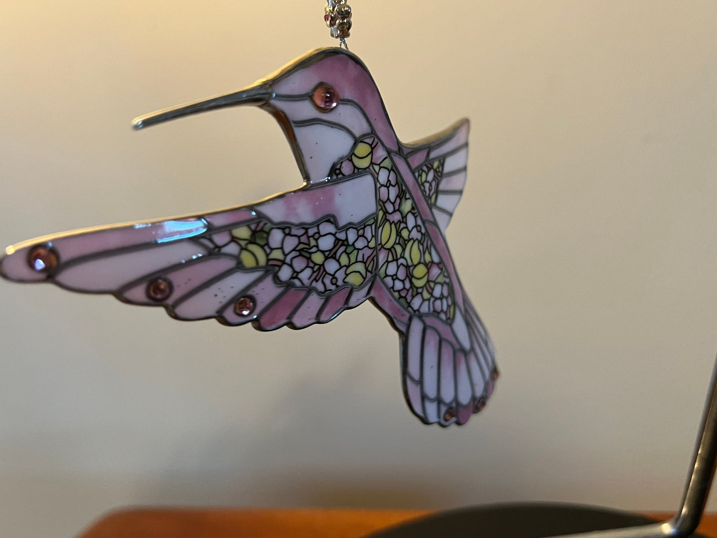 Vintage Hummingbird Stained Glass Art Sun Catcher pink bird