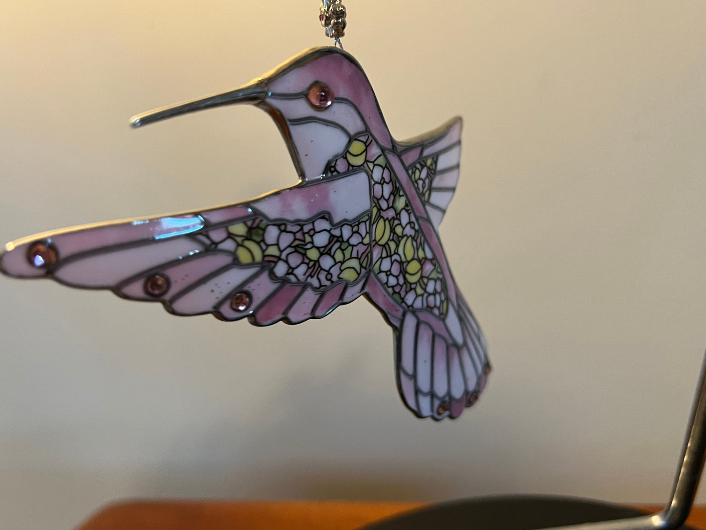 Vintage Hummingbird Stained Glass Art Sun Catcher pink bird