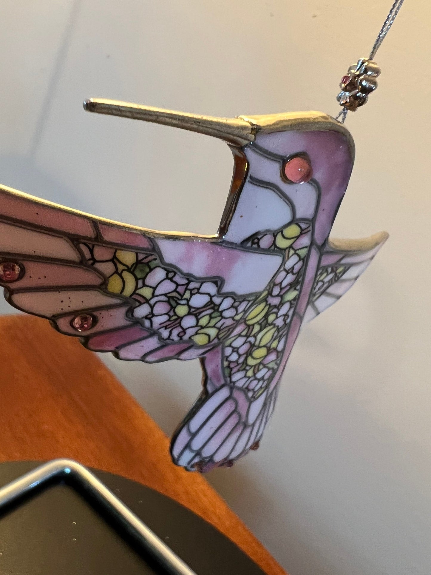 Vintage Hummingbird Stained Glass Art Sun Catcher pink bird