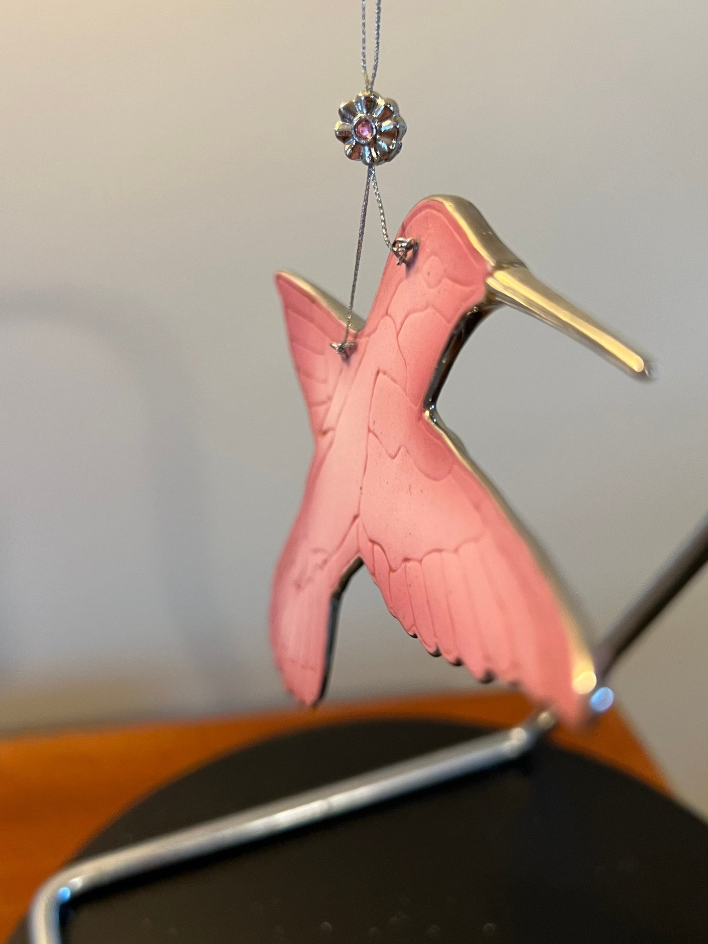 Vintage Hummingbird Stained Glass Art Sun Catcher pink bird