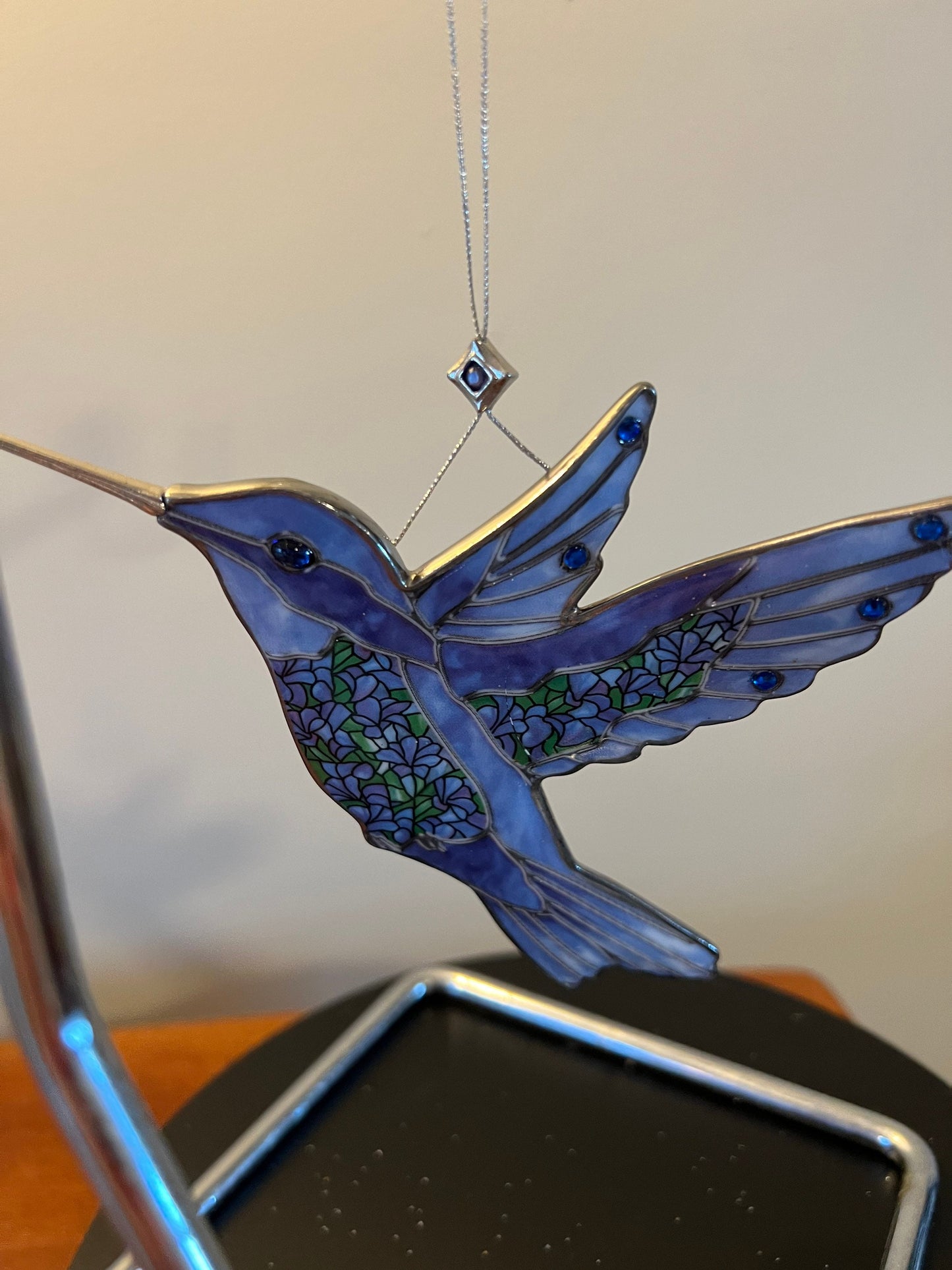 Vintage Hummingbird Stained Glass Art Sun Catcher bird blue