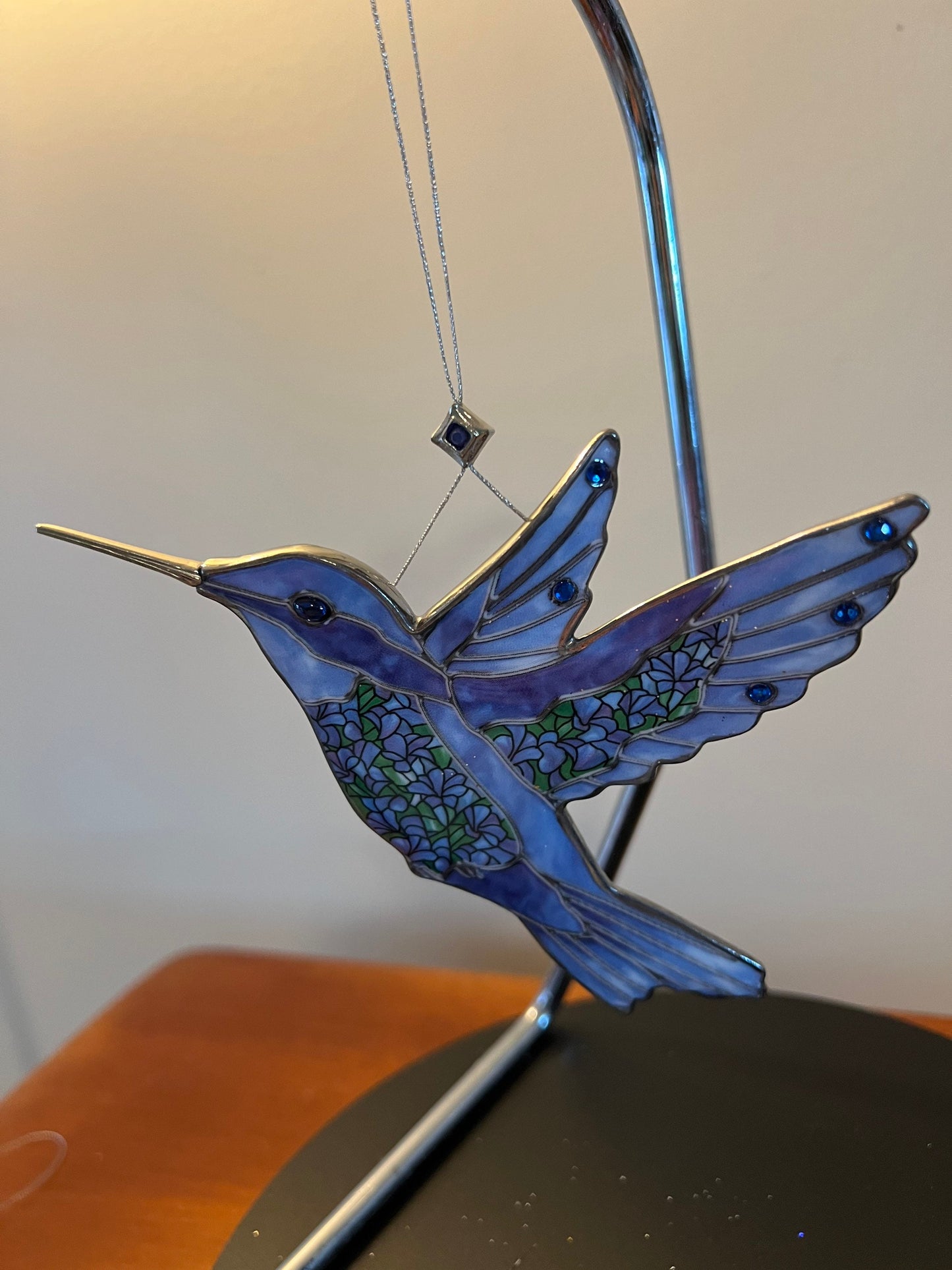 Vintage Hummingbird Stained Glass Art Sun Catcher bird blue