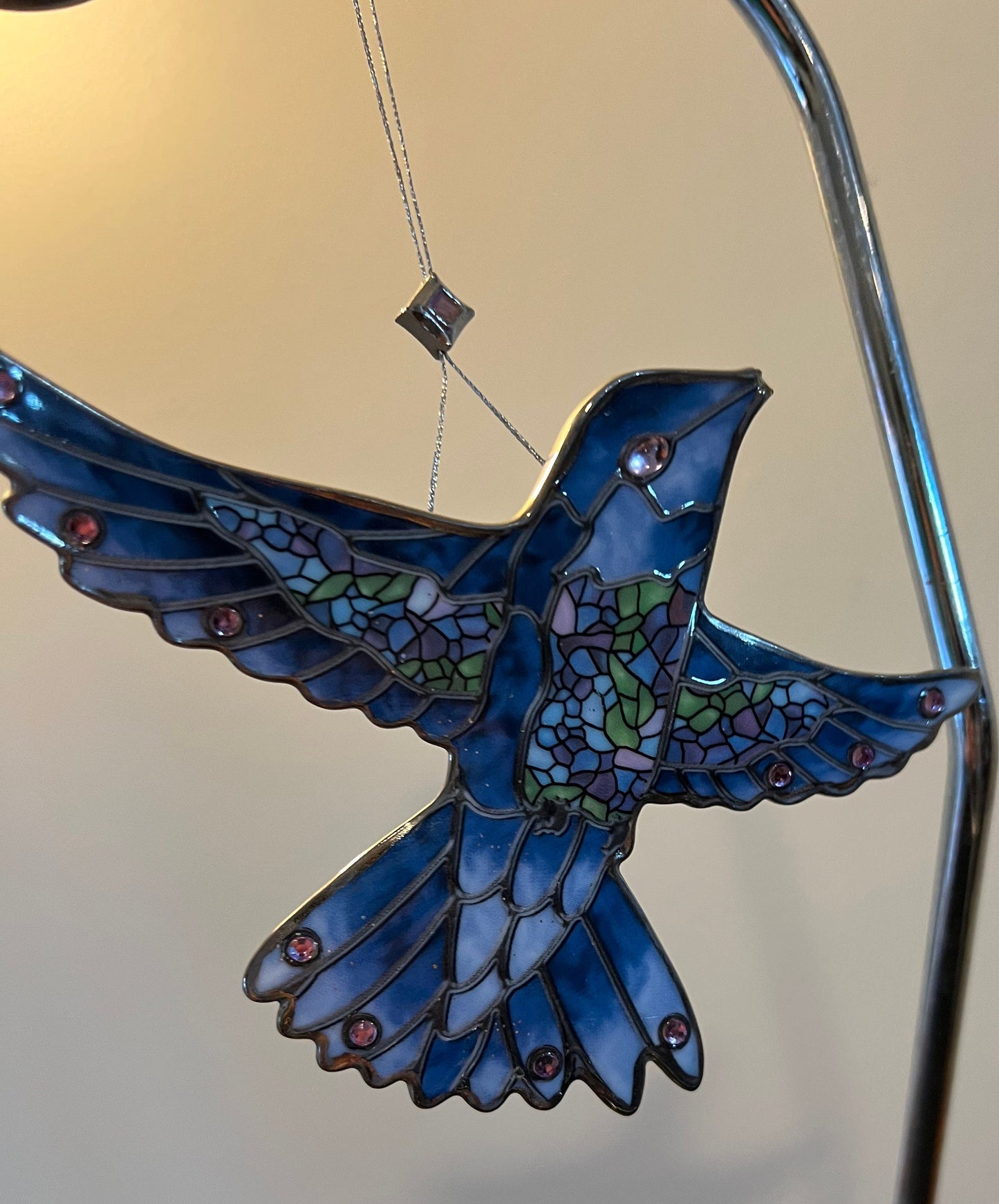 Vintage Blue Bird Stained Glass Art Sun Catcher blue Lover Antiques and Vintage