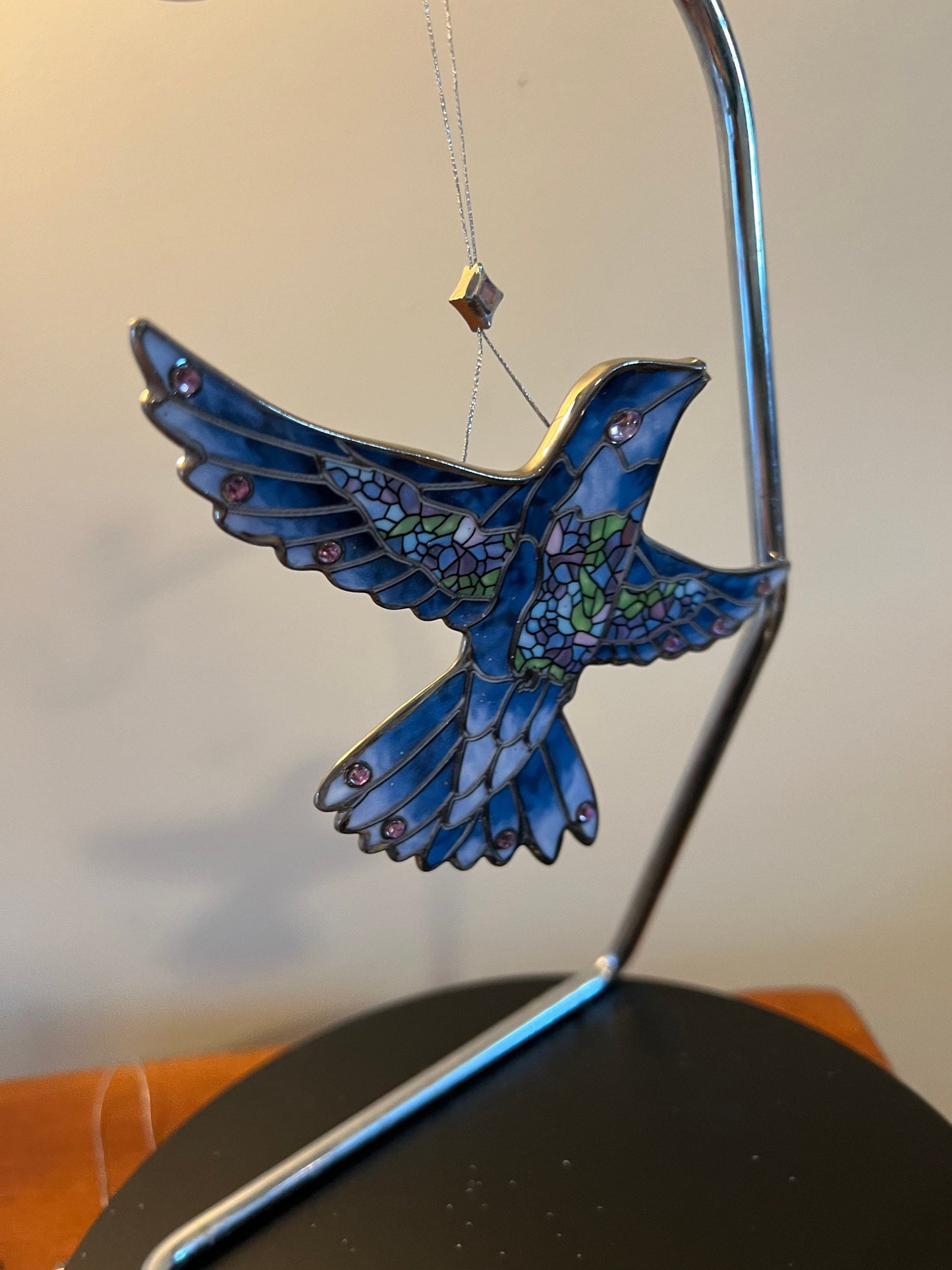 Vintage Blue Bird Stained Glass Art Sun Catcher blue Lover Antiques and Vintage