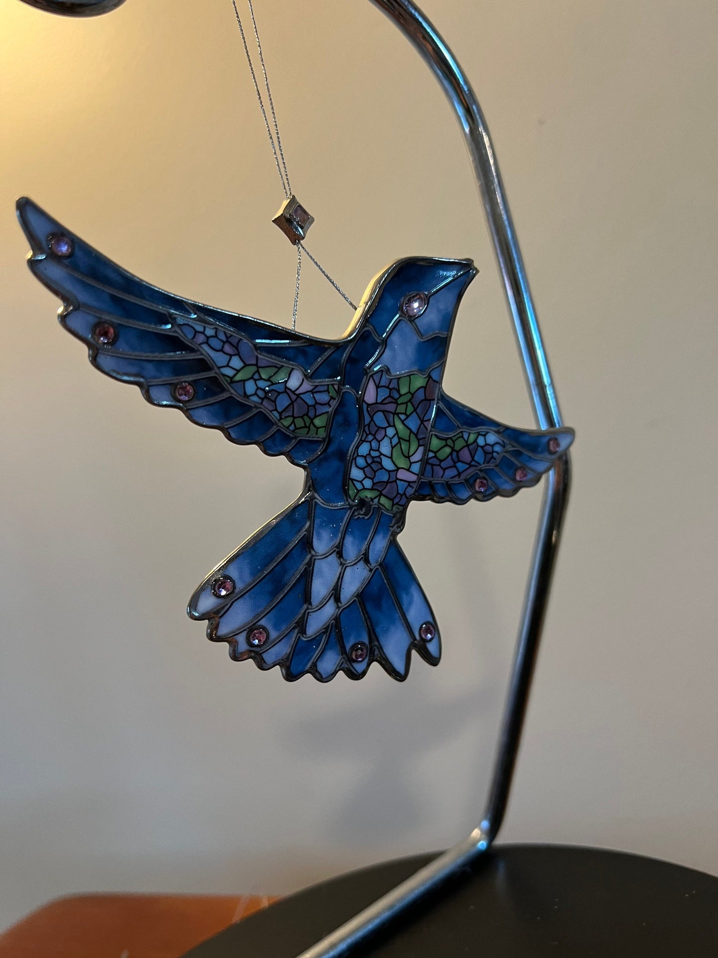 Vintage Blue Bird Stained Glass Art Sun Catcher blue Lover Antiques and Vintage