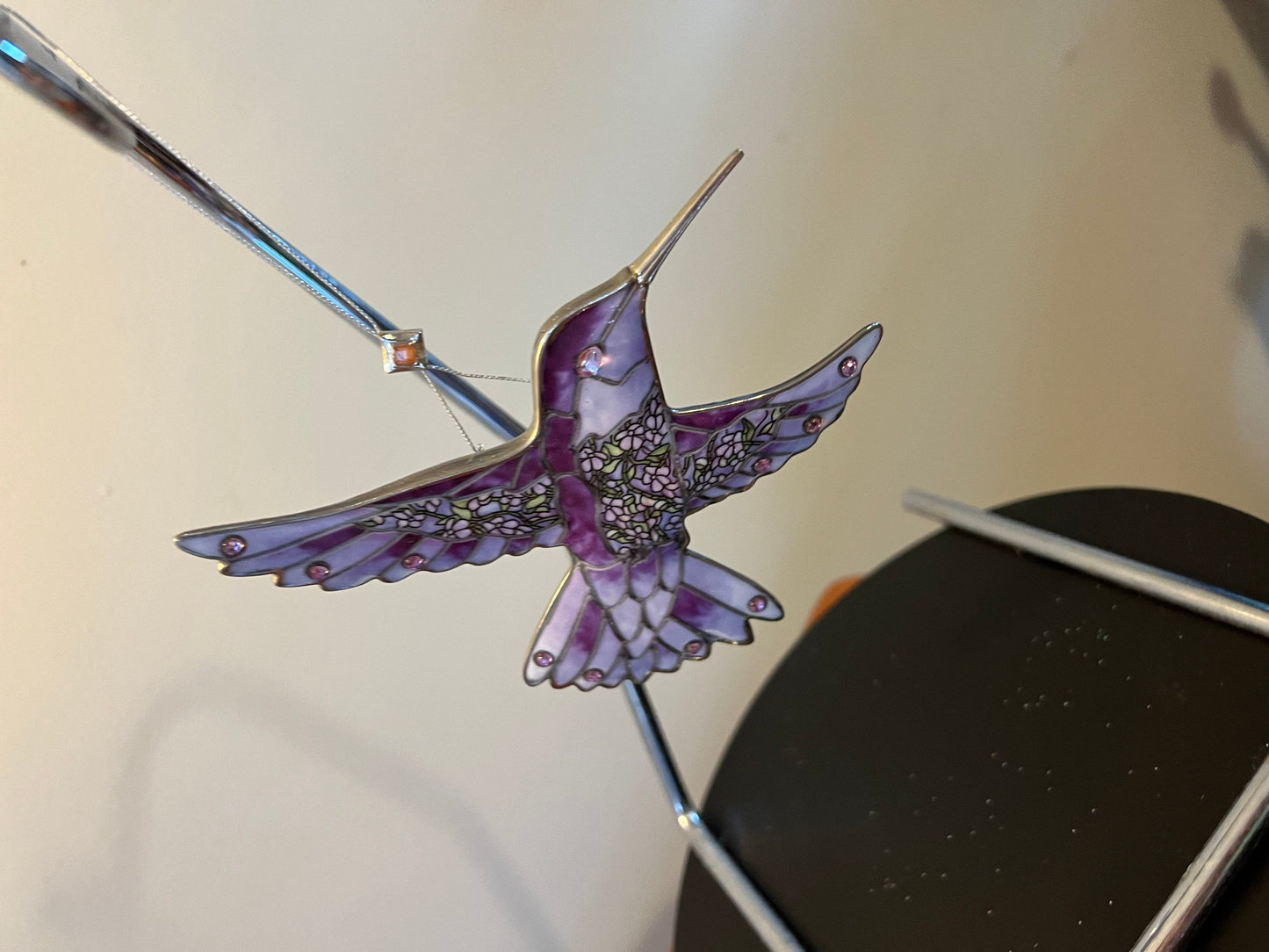 Vintage Hummingbird Stained Glass Art Sun Catcher pink