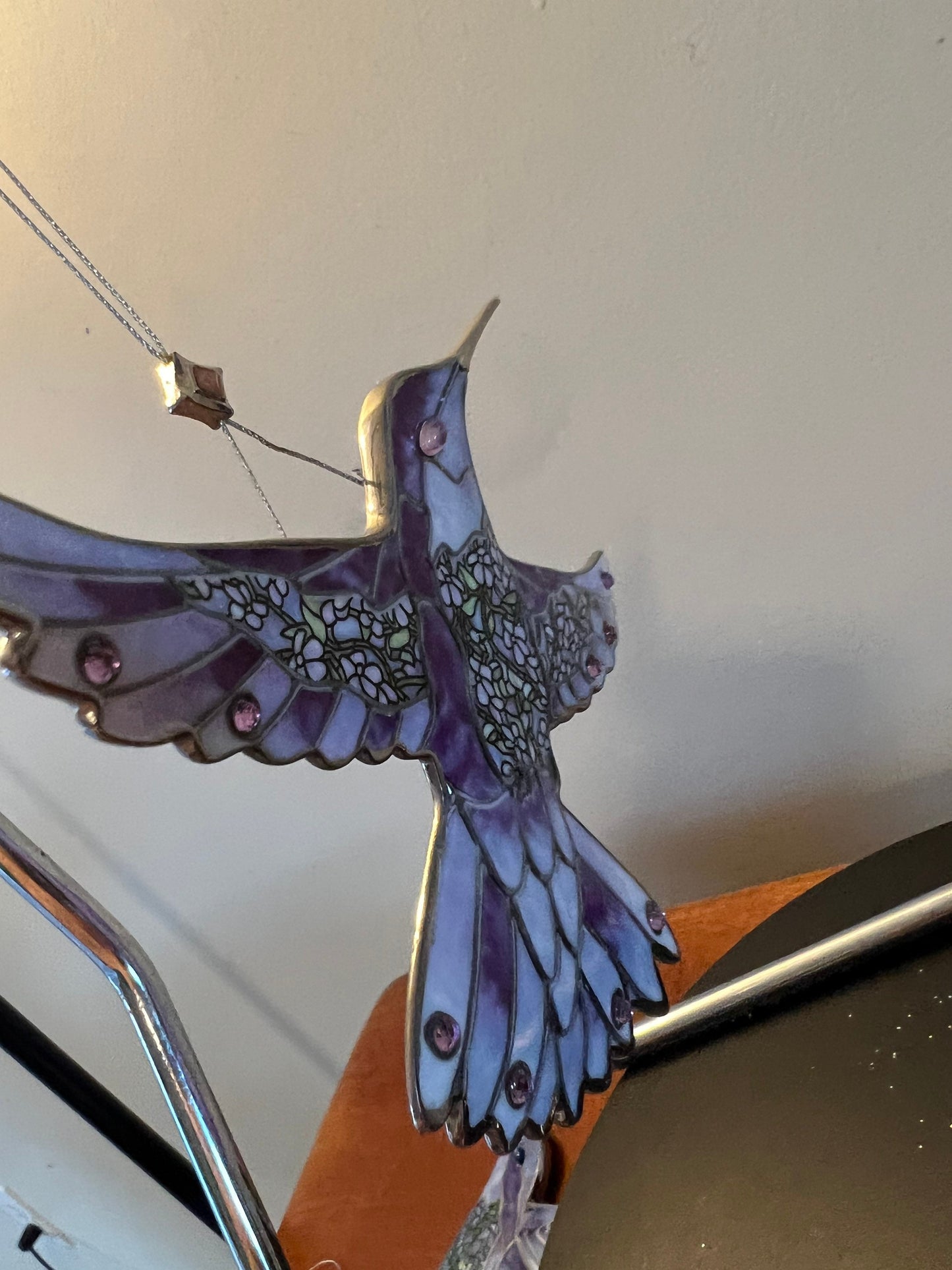 Vintage Hummingbird Stained Glass Art Sun Catcher pink