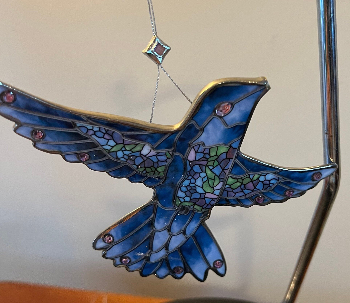 Vintage Blue Bird Stained Glass Art Sun Catcher blue Lover Antiques and Vintage