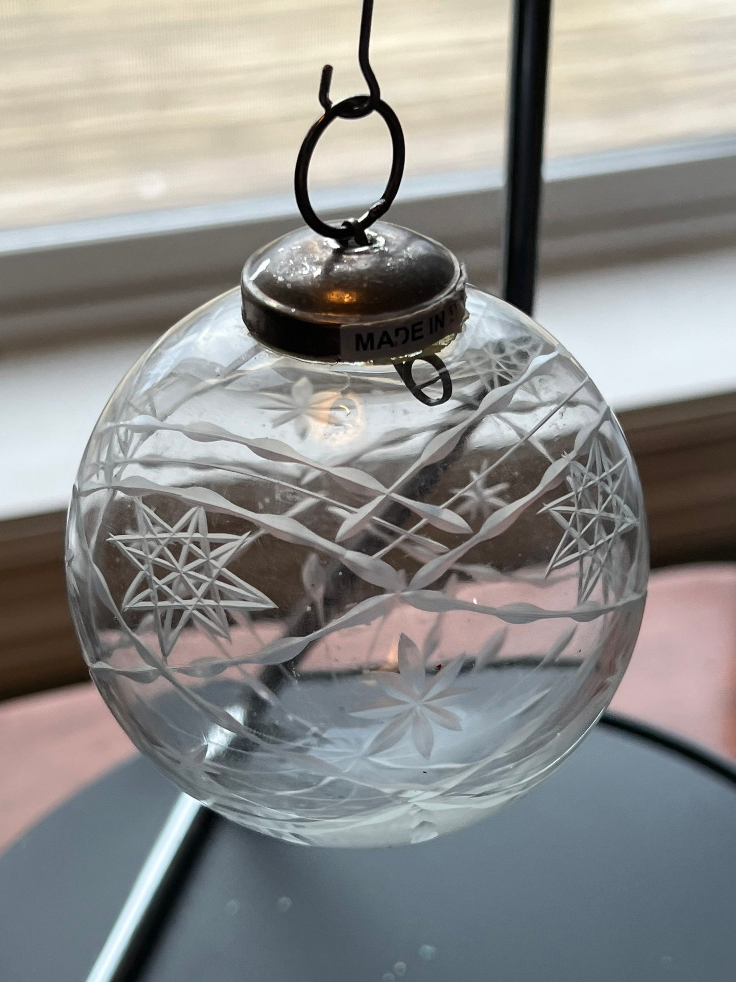Vintage Etched Glass Ornament Made in India Holiday Christmas Ornaments heavy glass art Star of David
