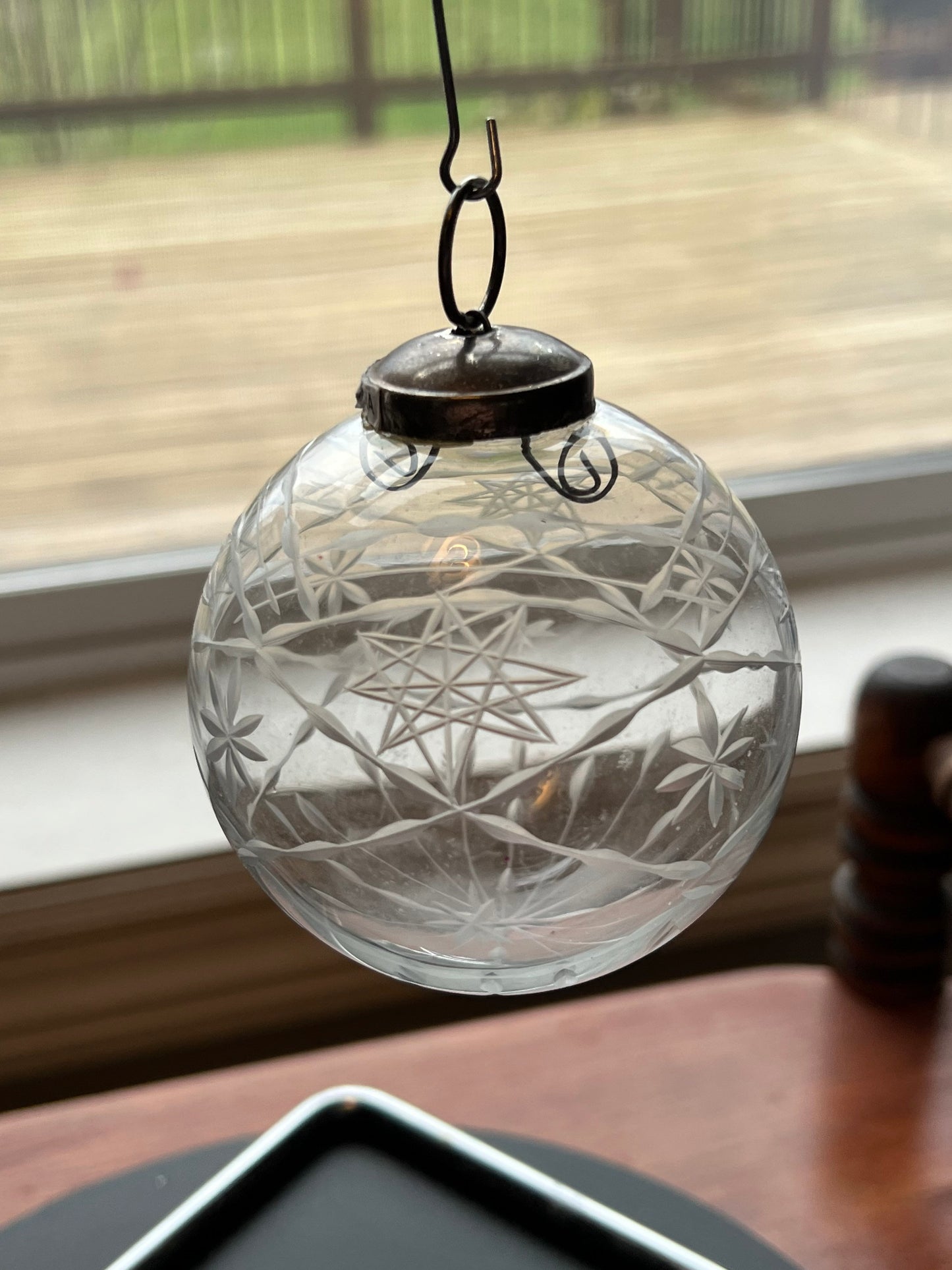 Vintage Etched Glass Ornament Made in India Holiday Christmas Ornaments heavy glass art Star of David