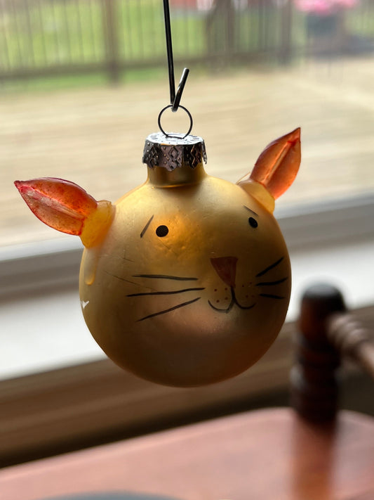 Vintage Orange Cat Ornament glass art set of 2 Mid Century Modern ornaments Christmas Holiday Lover Antiques and Vintage