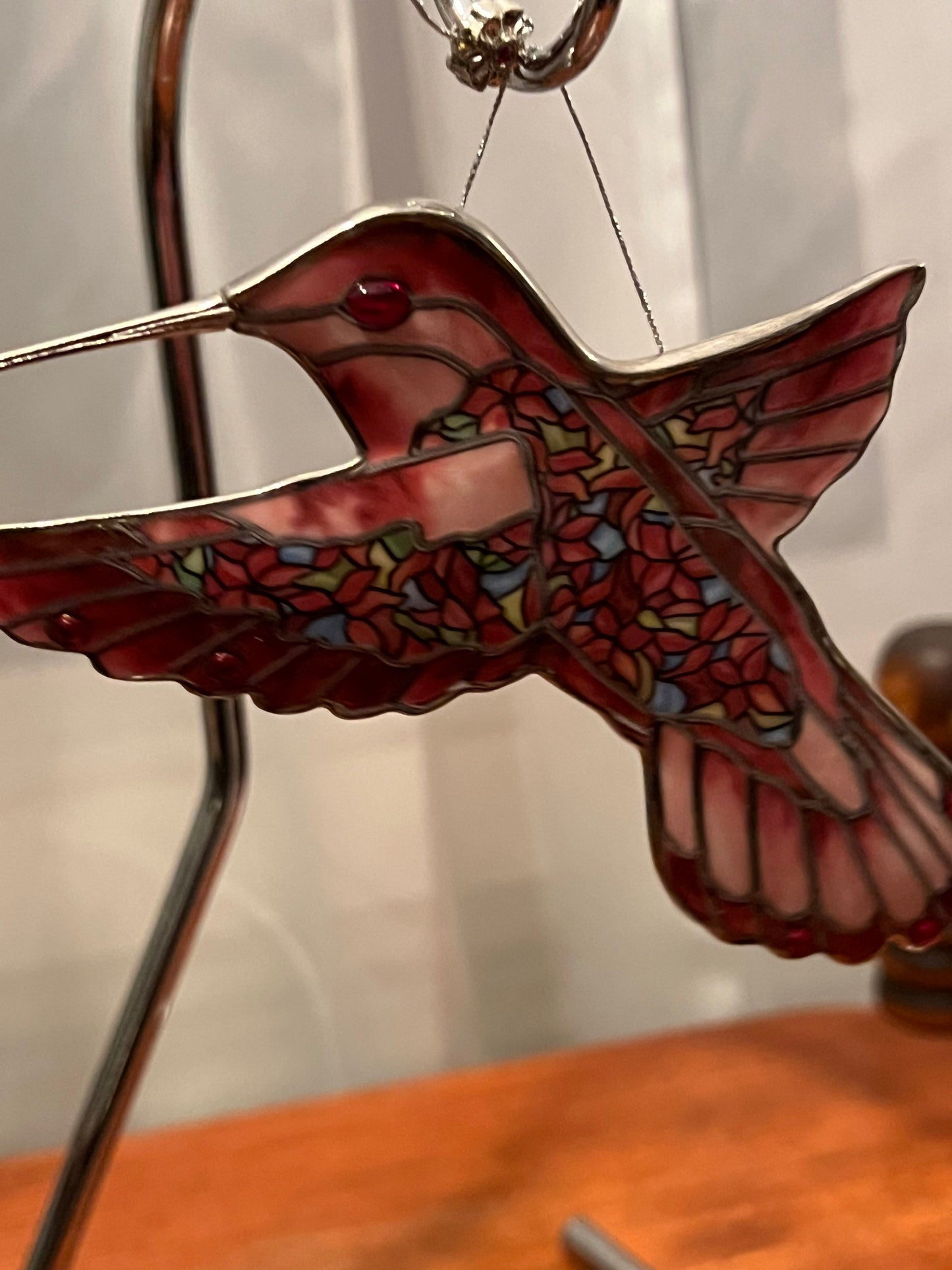 Vintage Red Pink Hummingbird Stained Glass Art Sun Catcher pink bird ornament Bradford Exchange Garden Jewels Ornament Bird