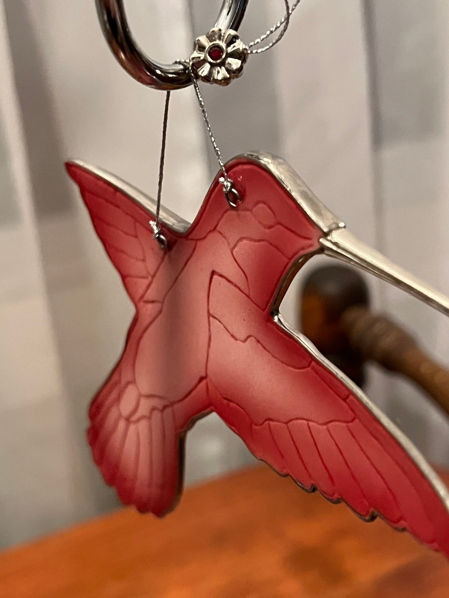 Vintage Red Pink Hummingbird Stained Glass Art Sun Catcher pink bird ornament Bradford Exchange Garden Jewels Ornament Bird