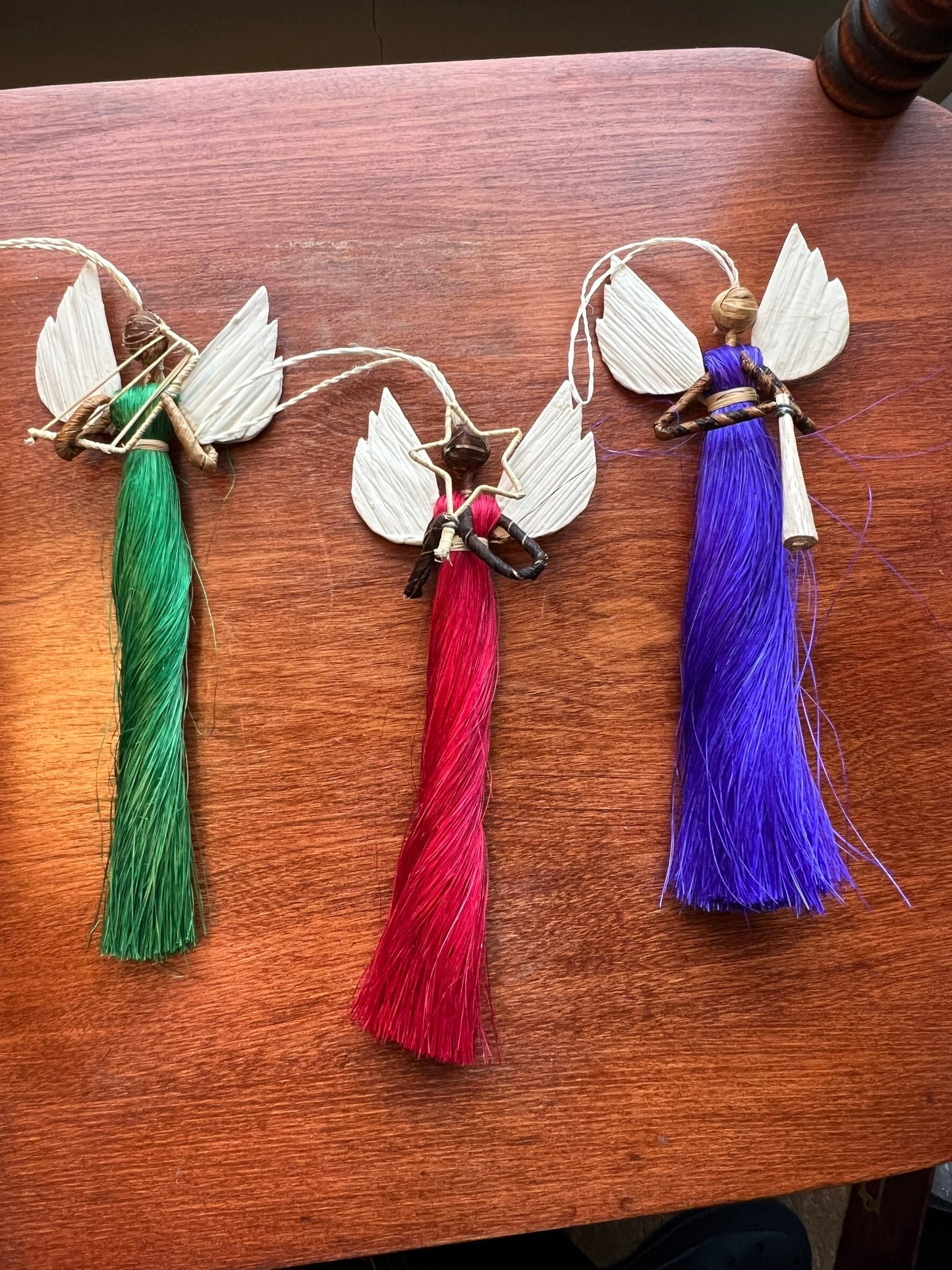 Bamboula Angel Ornaments Set of 3 Hand Crafted African Collection of 3 Ornaments Instruments Music Song Red Green Blue ornament handmade