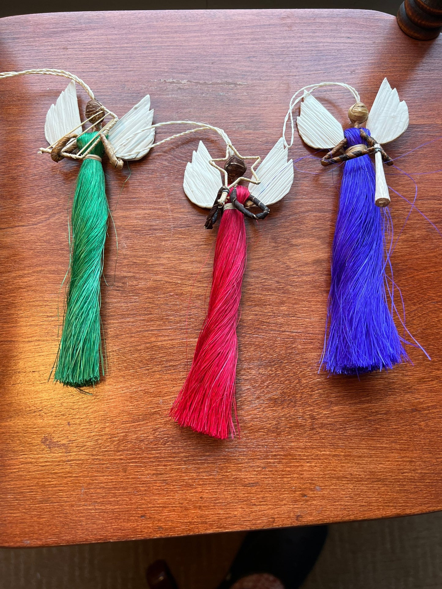 Bamboula Angel Ornaments Set of 3 Hand Crafted African Collection of 3 Ornaments Instruments Music Song Red Green Blue ornament handmade