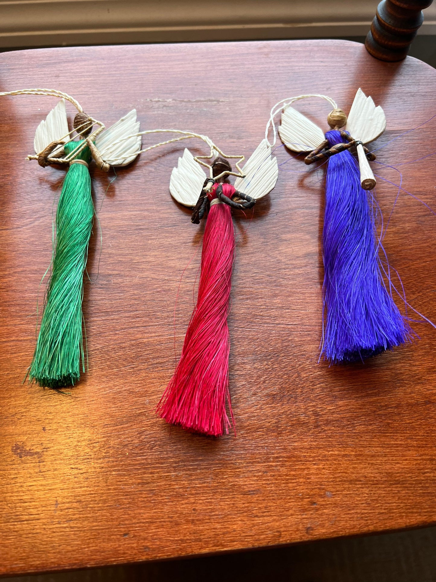 Bamboula Angel Ornaments Set of 3 Hand Crafted African Collection of 3 Ornaments Instruments Music Song Red Green Blue ornament handmade