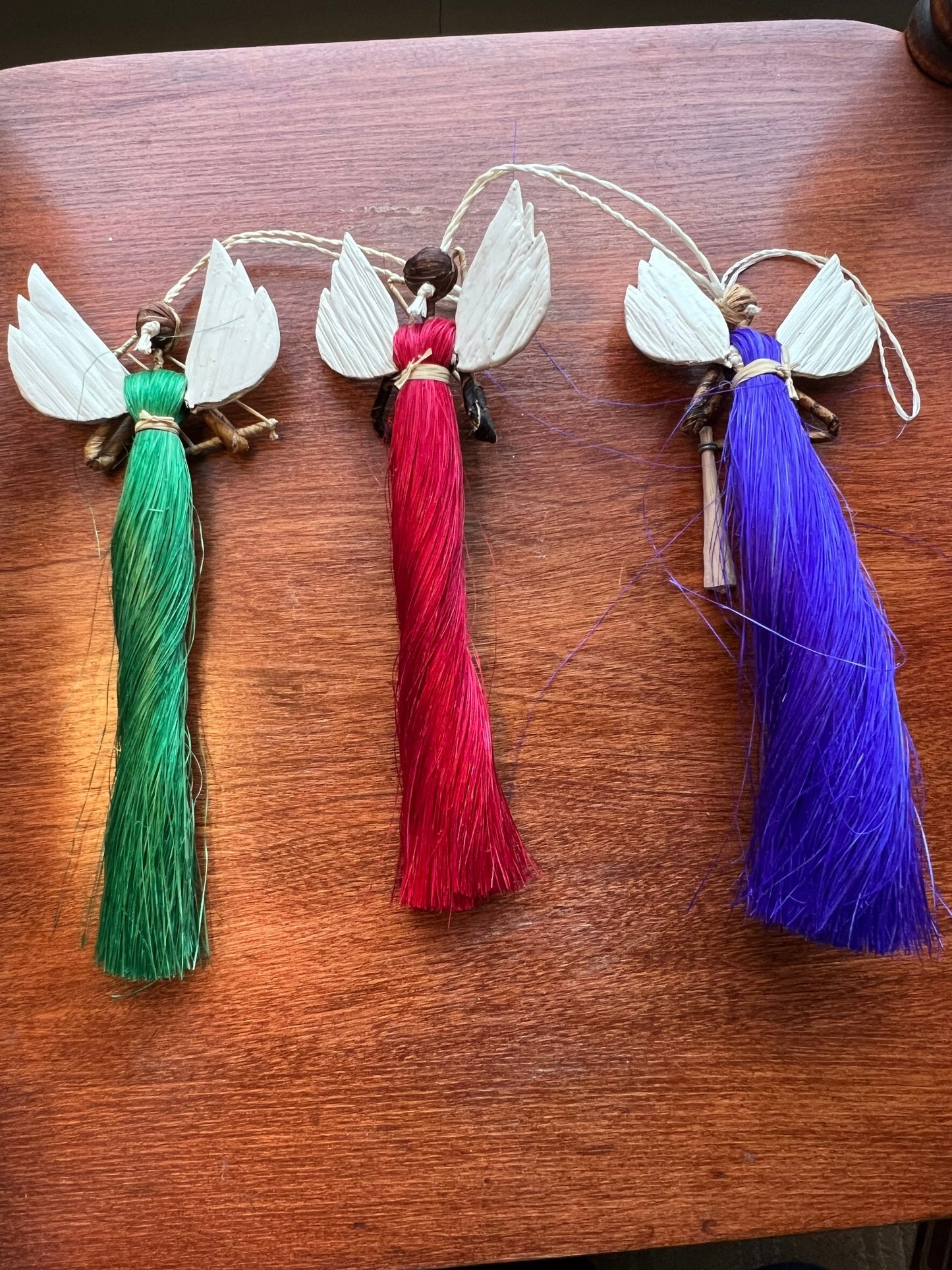 Bamboula Angel Ornaments Set of 3 Hand Crafted African Collection of 3 Ornaments Instruments Music Song Red Green Blue ornament handmade