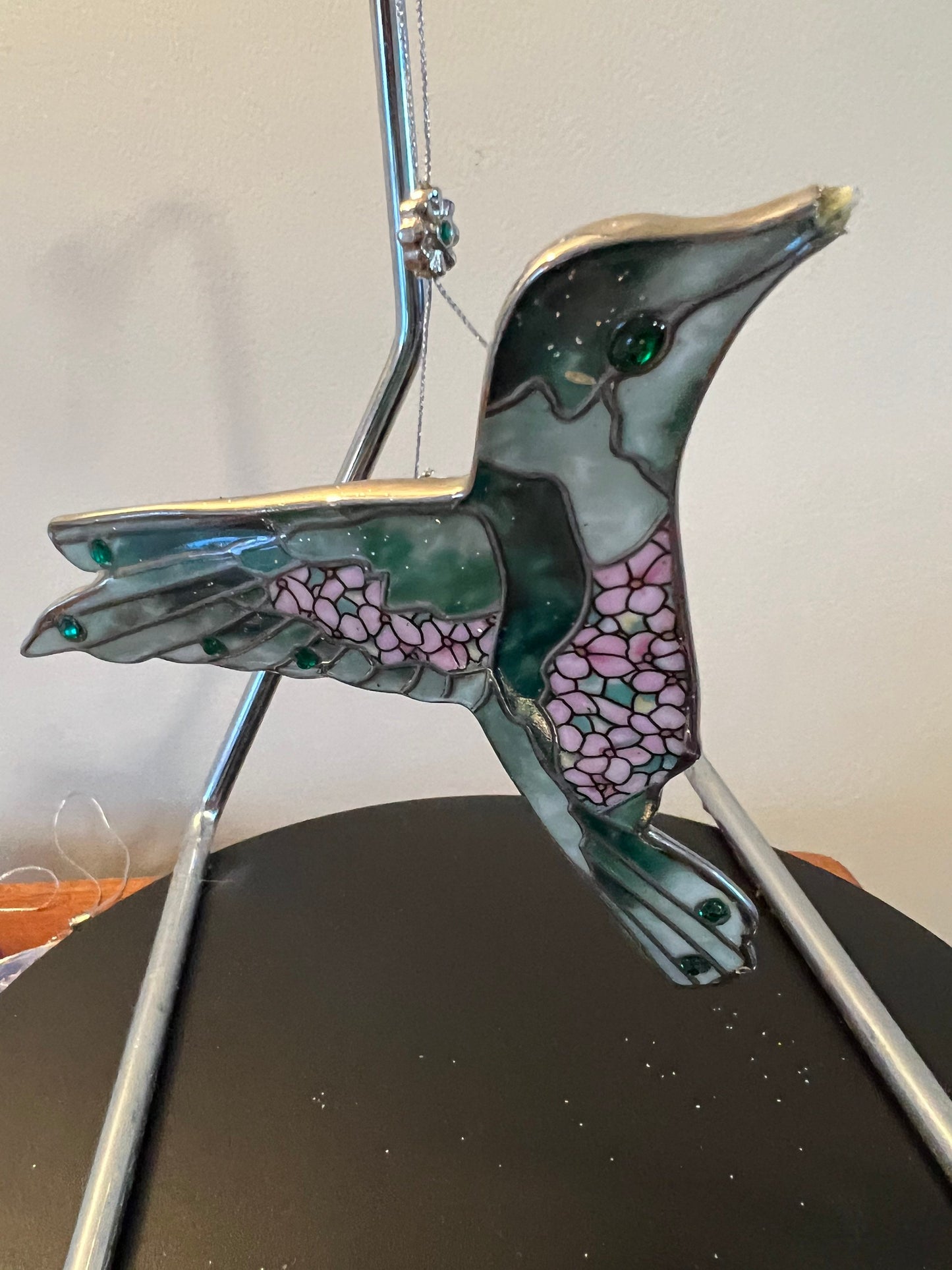 Vintage Hummingbird Stained Glass Art Sun Catcher green