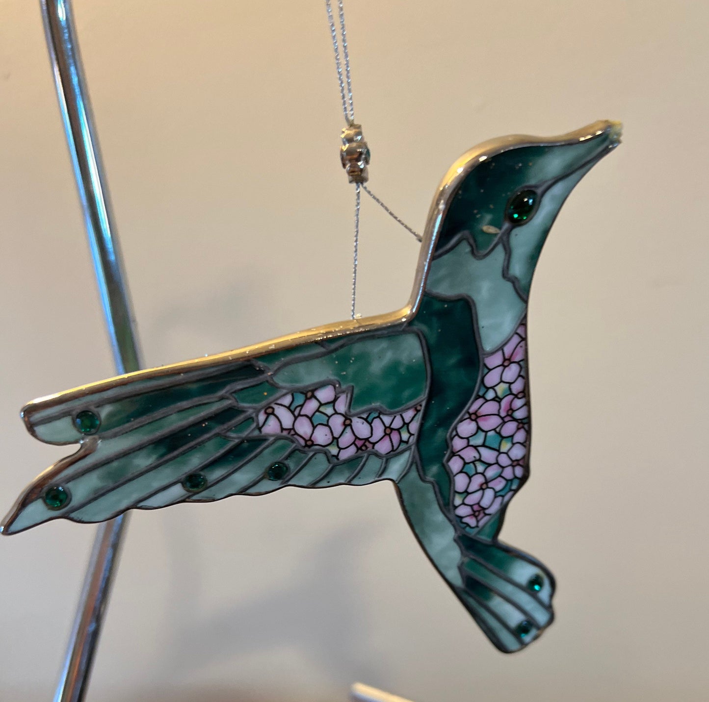 Vintage Hummingbird Stained Glass Art Sun Catcher green