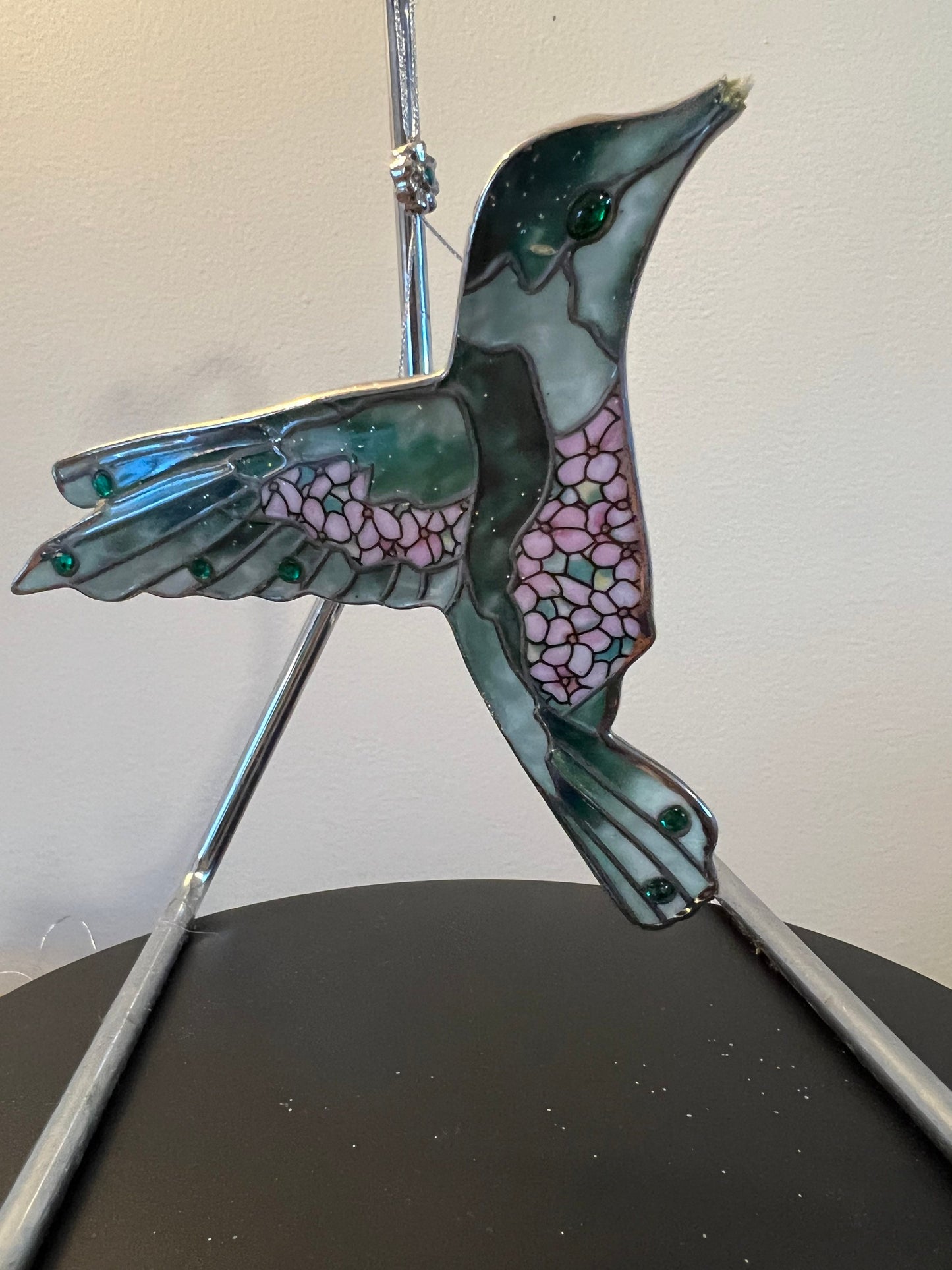 Vintage Hummingbird Stained Glass Art Sun Catcher green