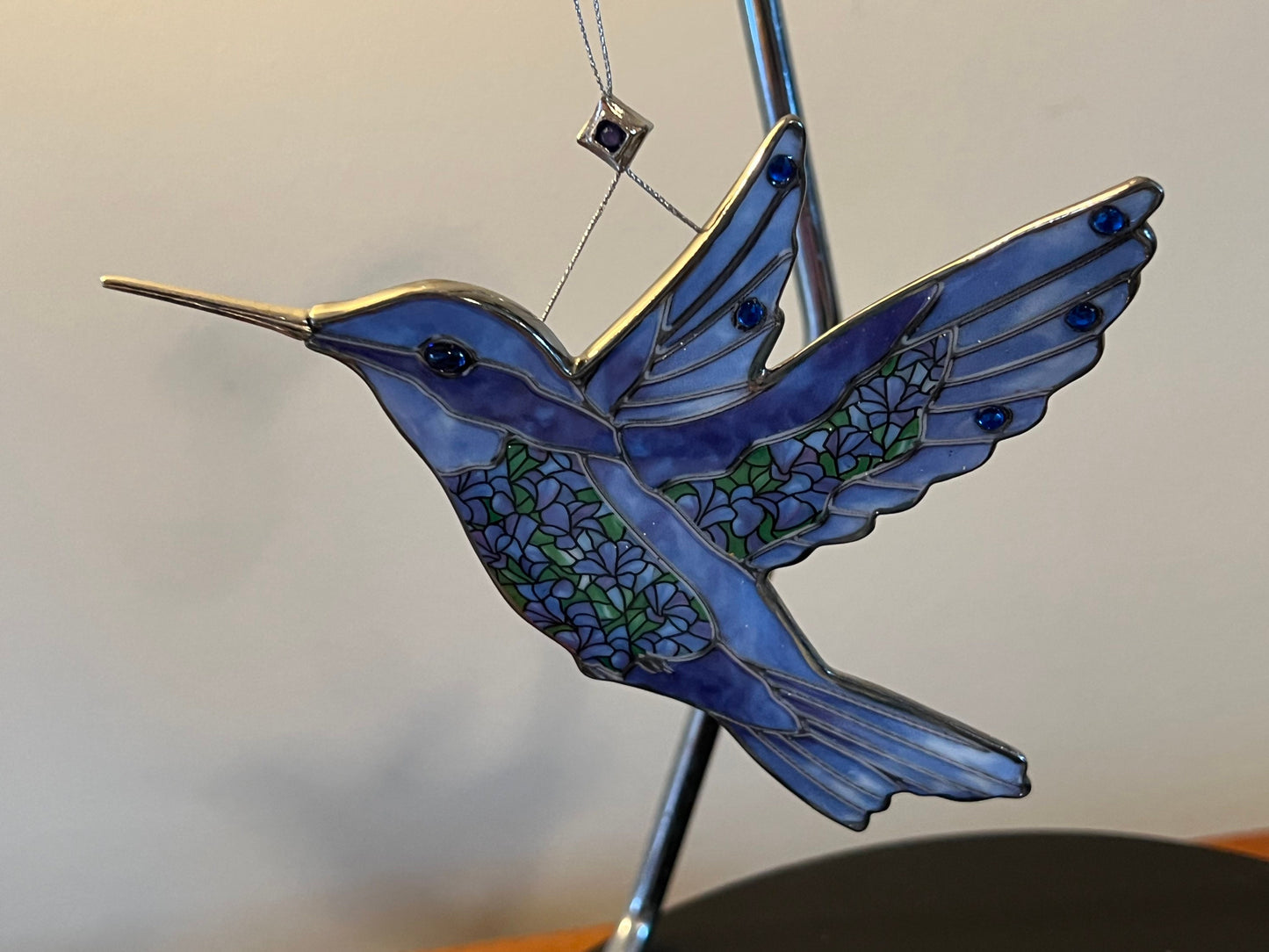 Vintage Hummingbird Stained Glass Art Sun Catcher bird blue