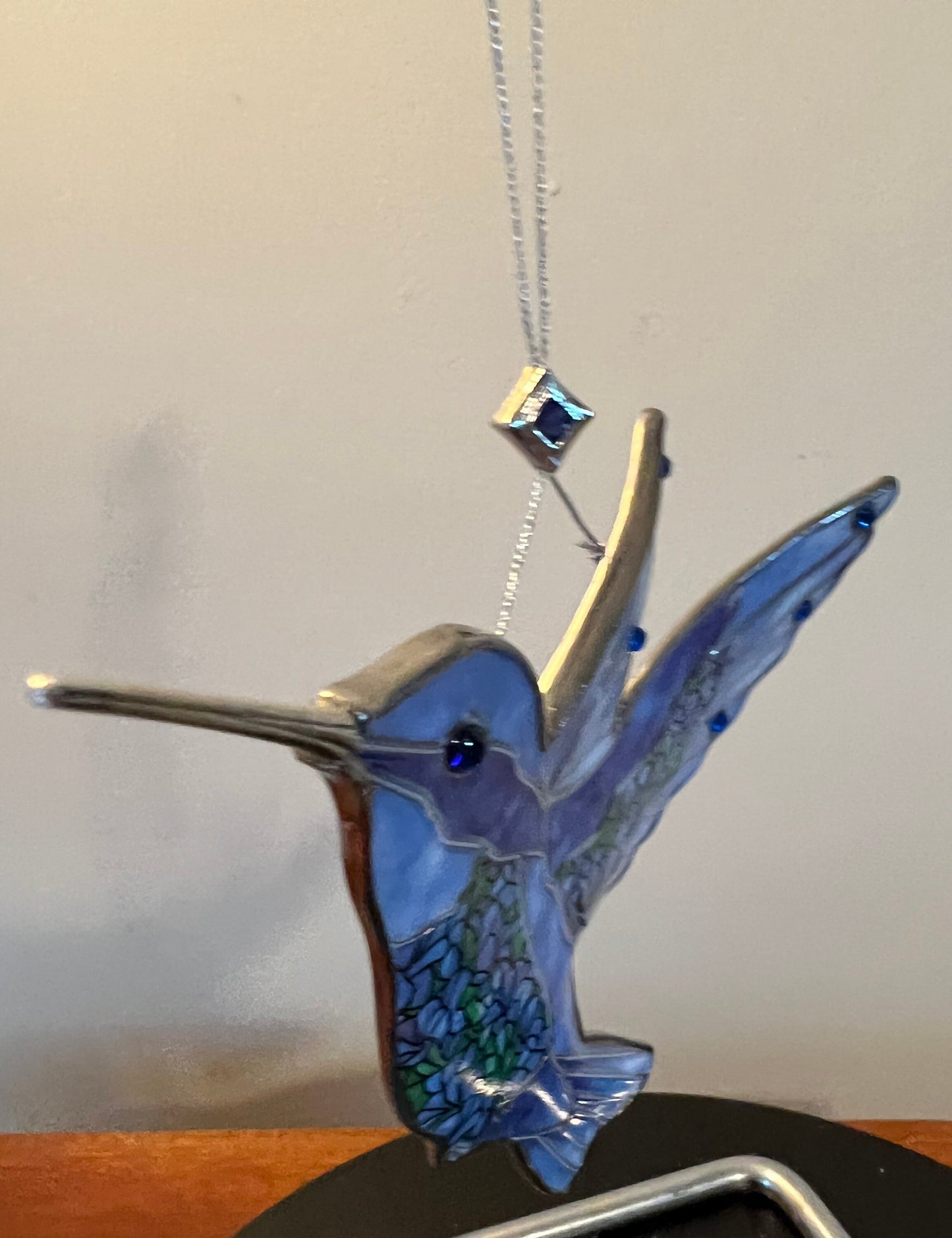 Vintage Hummingbird Stained Glass Art Sun Catcher bird blue